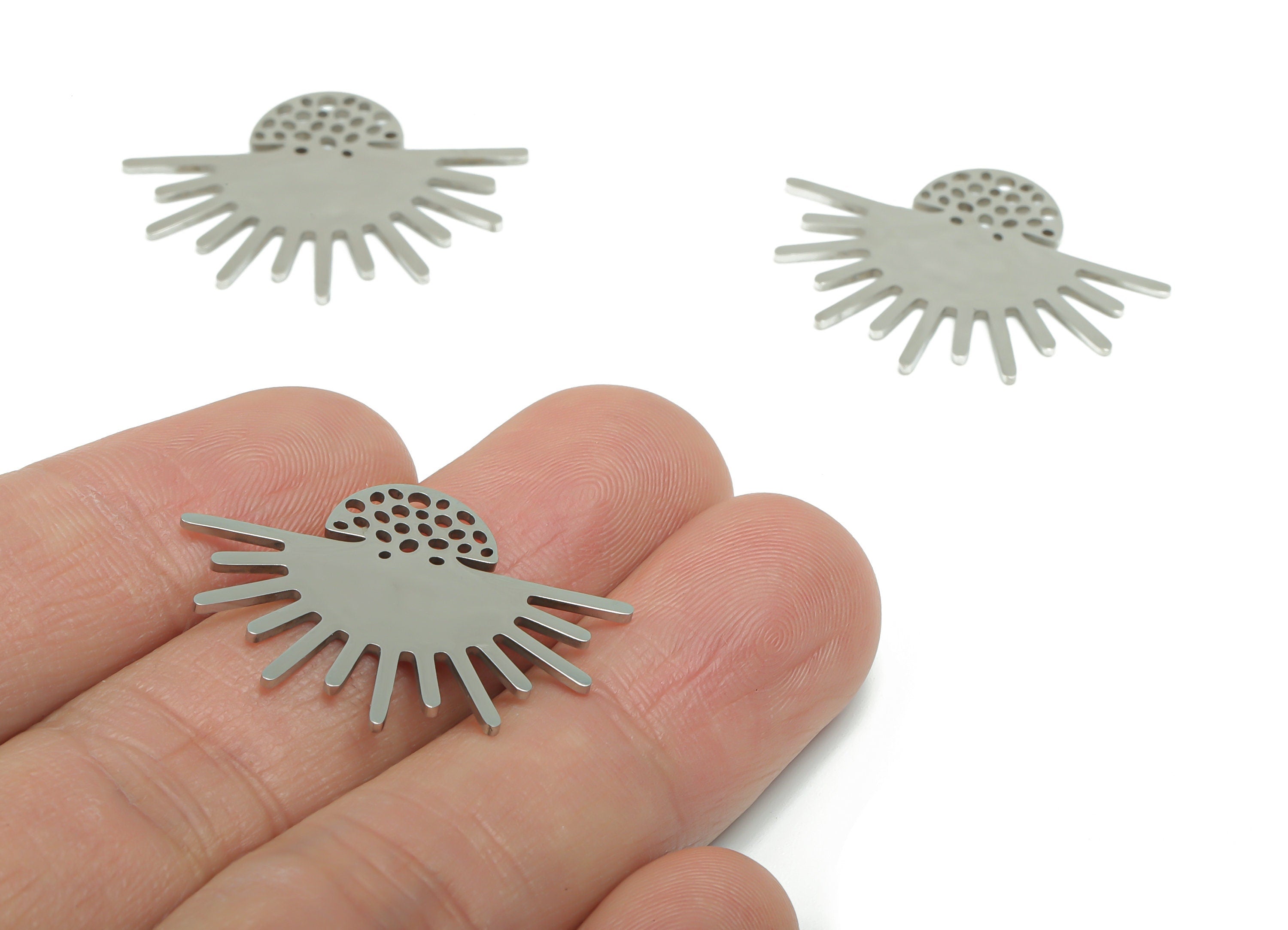Stainless Steel Bubble Semicircle Sun Earring Charms - Stainless Steel Half Moon Sun Pendant - Jewelry Supplies - 29.87x22x0.95mm - SSZS0029 - DOMEDBAZAAR