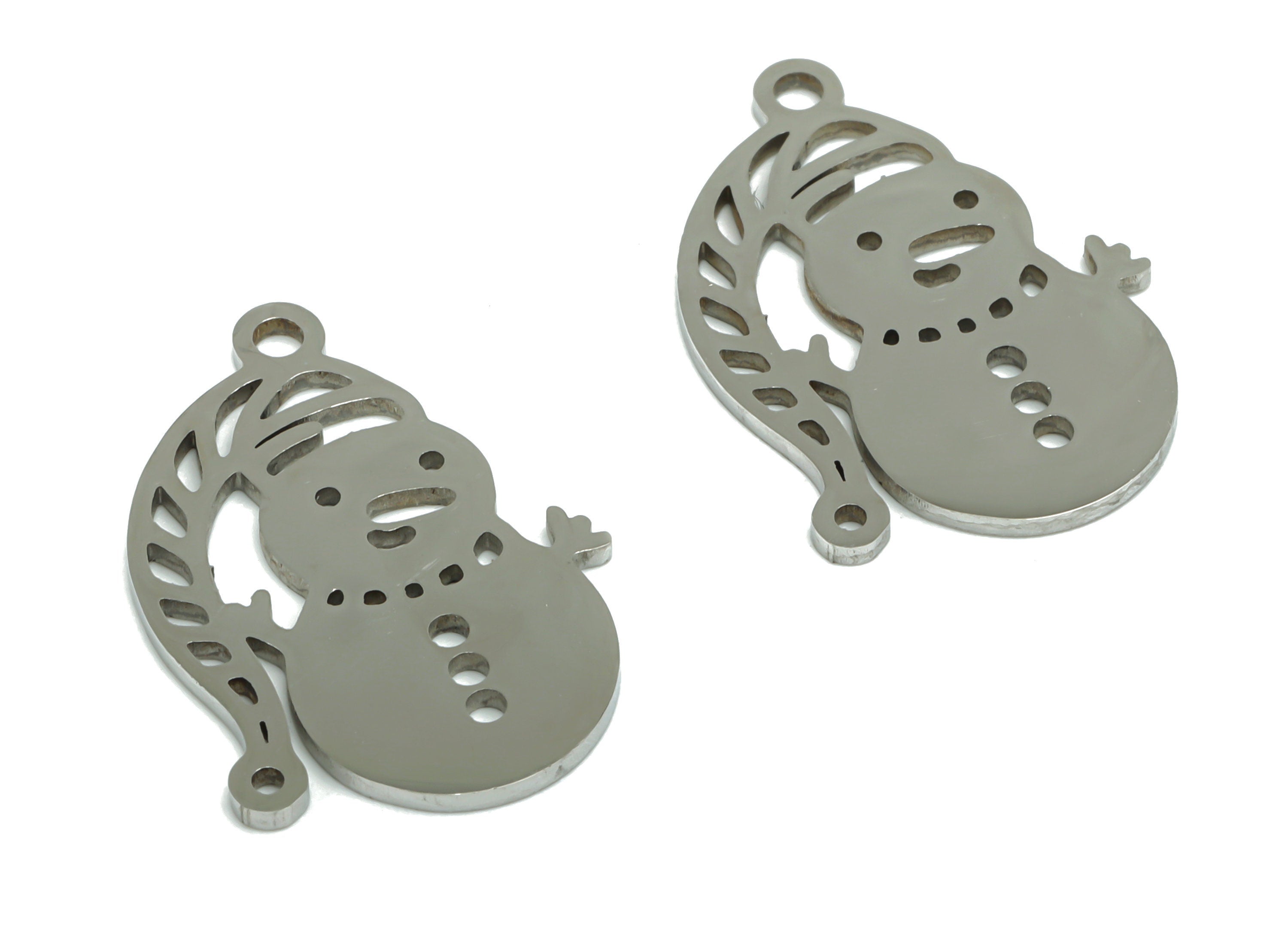 Stainless Steel Snowman Earring Charms - Stainless SteelSnowman With Hat Pendant - Jewelry Making Supplies - 19.88x14.5x0.89mm - SSZS0034 - DOMEDBAZAAR