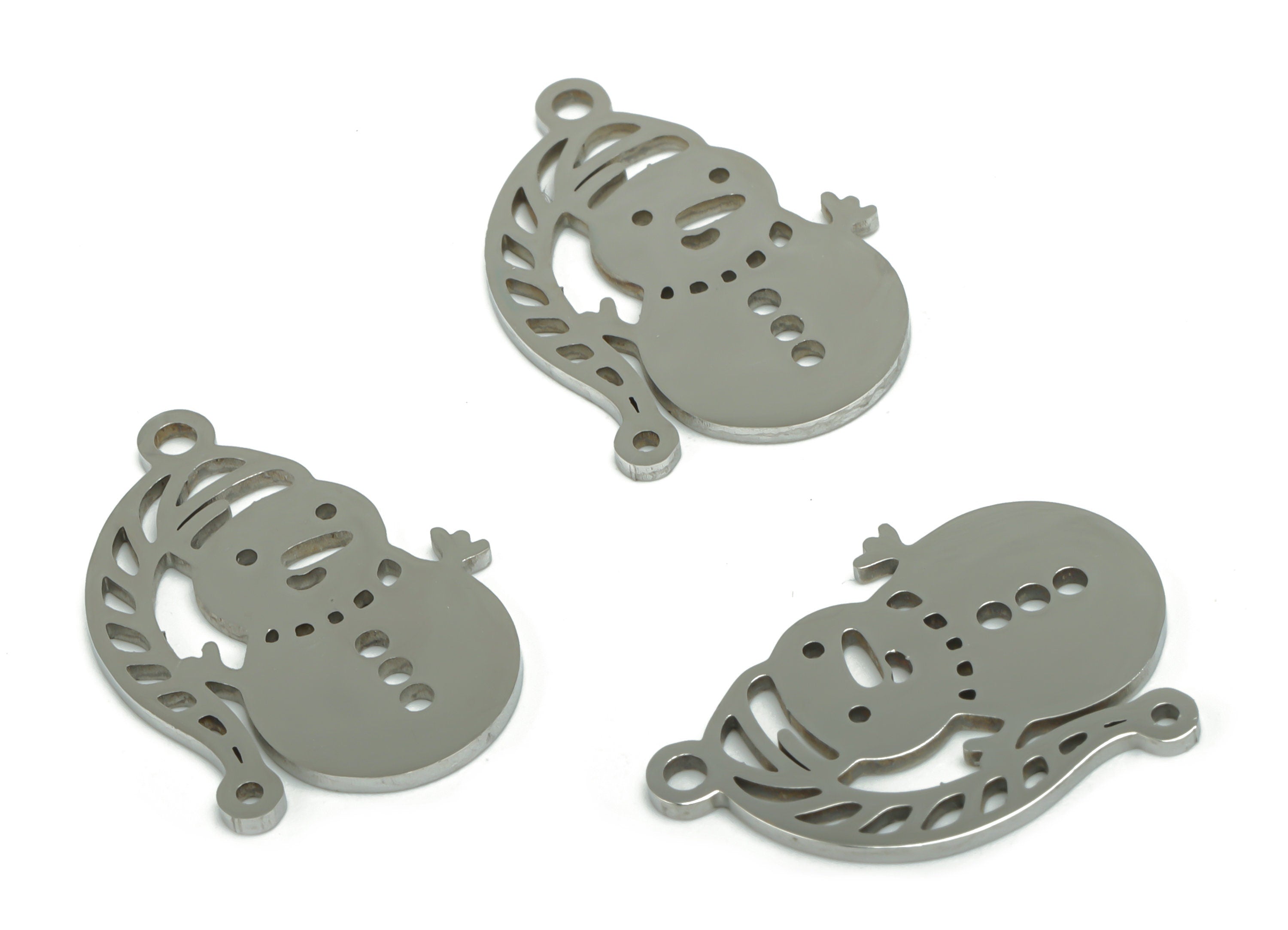 Stainless Steel Snowman Earring Charms - Stainless SteelSnowman With Hat Pendant - Jewelry Making Supplies - 19.88x14.5x0.89mm - SSZS0034 - DOMEDBAZAAR