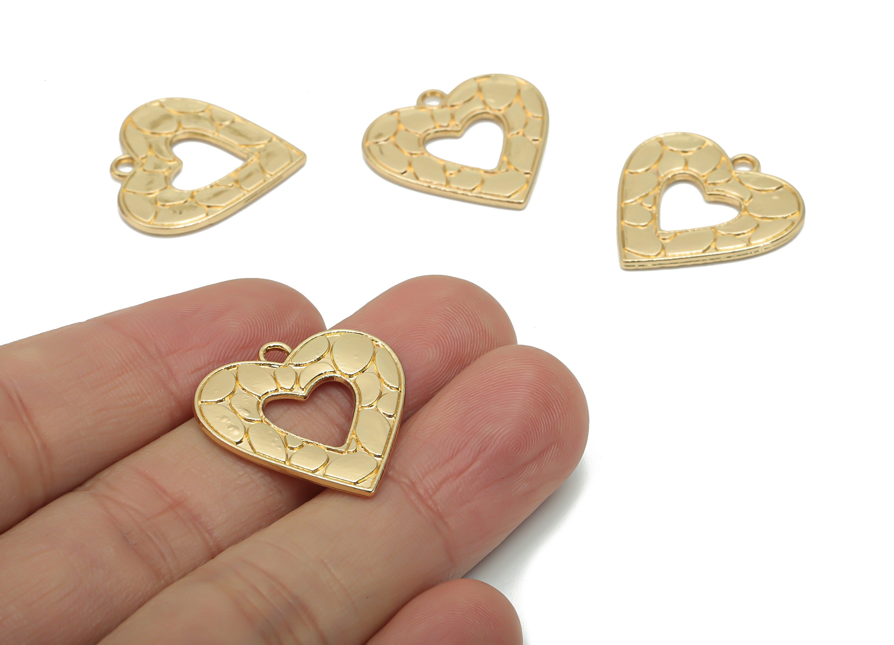 Zinc Alloy Heart Earring Charms - Alloy Heart Pendant - Gold Tone Plated Alloy - Jewelry Making Supplies - 23.58x23.4x1.8mm - ZZ1999 - DOMEDBAZAAR