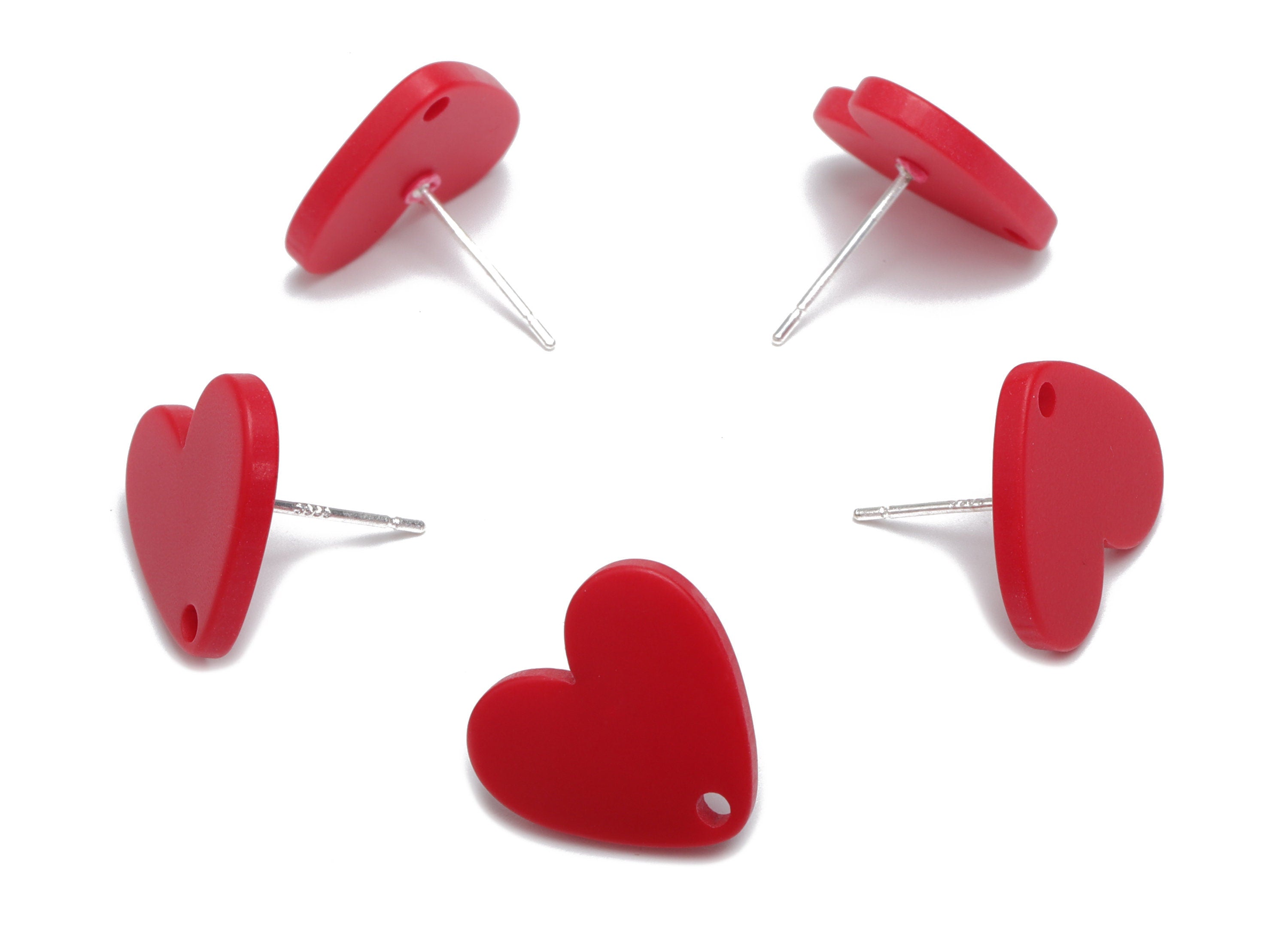 Acrylic Heart Earring Stud – Matte Acrylic Heart Post - Silver Plated Cupronickel Stud - Jewelry Supplies - 16.94x15.49x1.96mm - AC2421E - DOMEDBAZAAR
