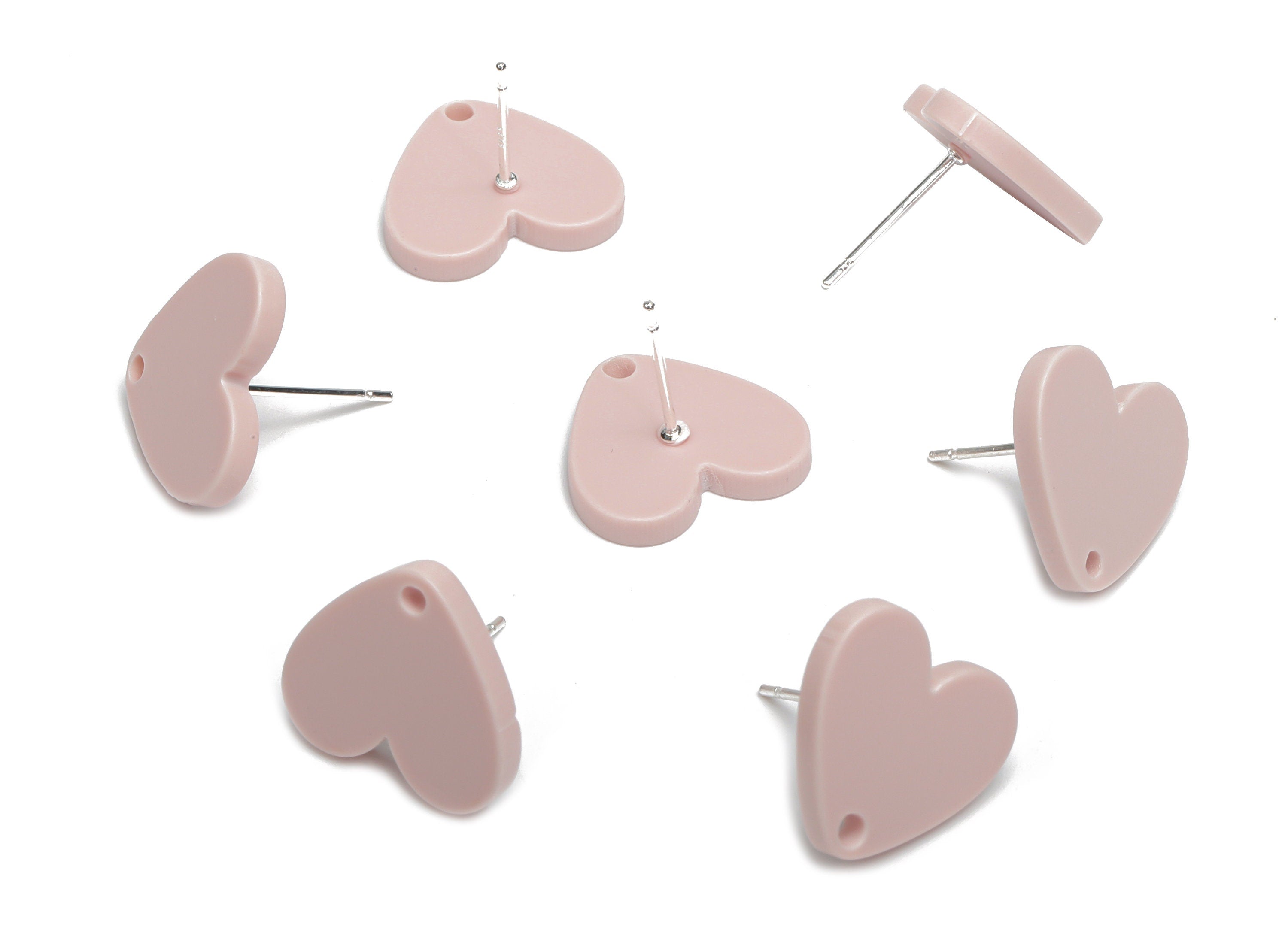 Acrylic Heart Earring Stud – Matte Acrylic Heart Post - Silver Plated Cupronickel Stud - Jewelry Supplies - 16.94x15.49x1.96mm - AC2421F - DOMEDBAZAAR