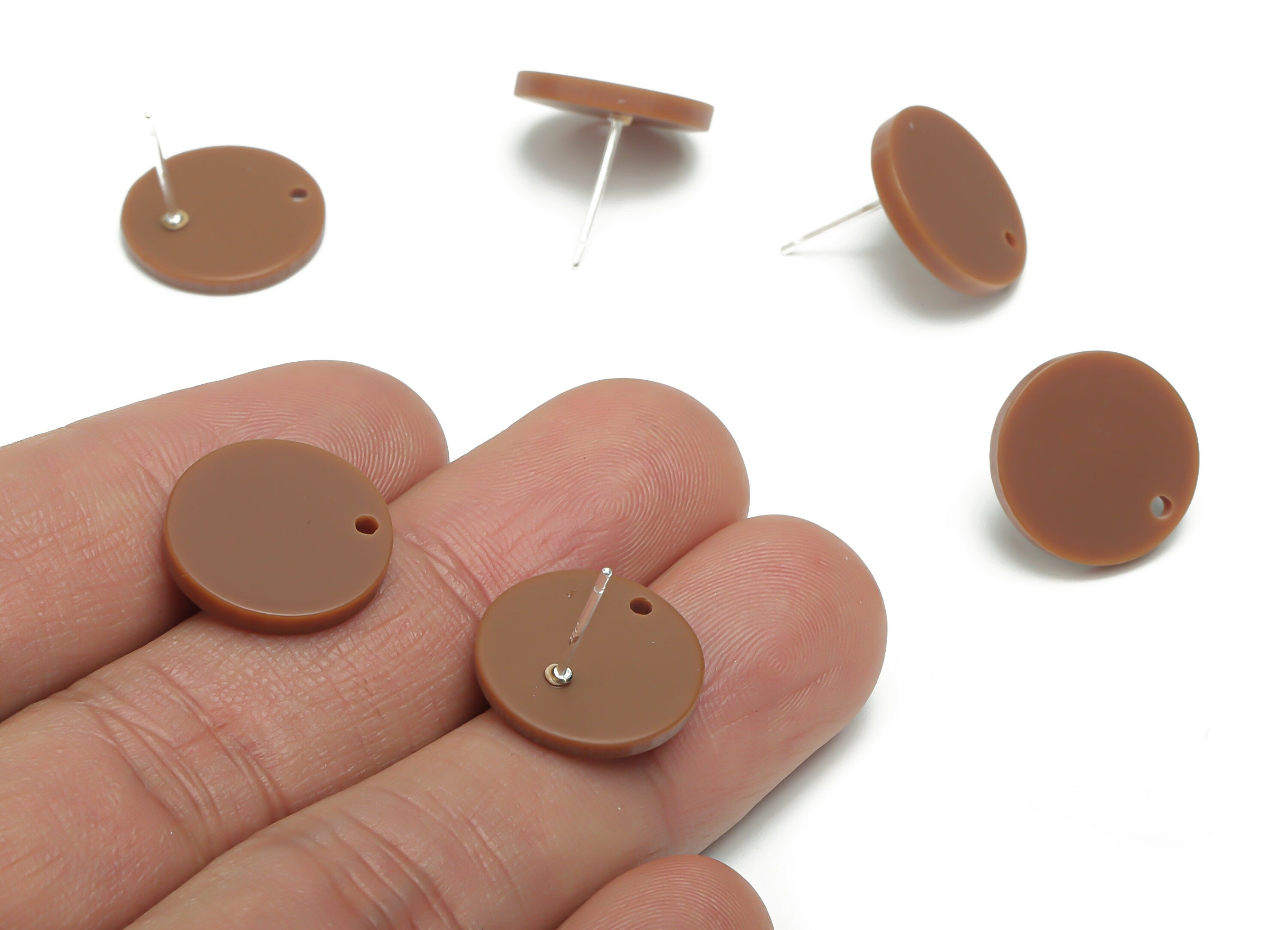 Acrylic Round Earring Stud – Matte Acrylic Circle Post - Silver Plated Cupronickel Stud - Jewelry Supplies - 15.53x15.53x2.33mm - AC2426E - DOMEDBAZAAR