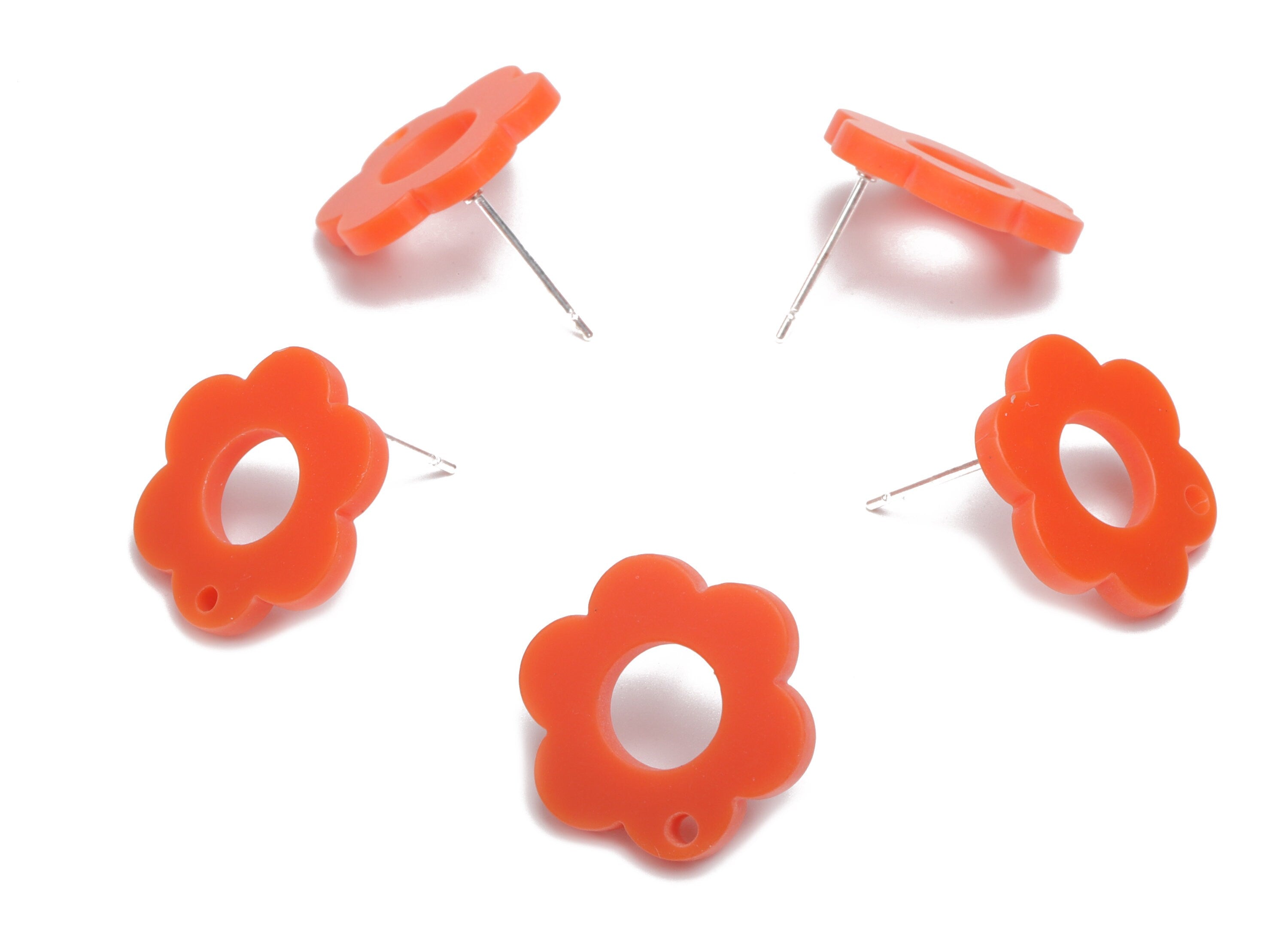 Acrylic Flower Earring Stud – Matte Acrylic Flower Post - Silver Plated Cupronickel Stud - Jewelry Supplies - 17.95x17.95x2.27mm - AC2428A - DOMEDBAZAAR