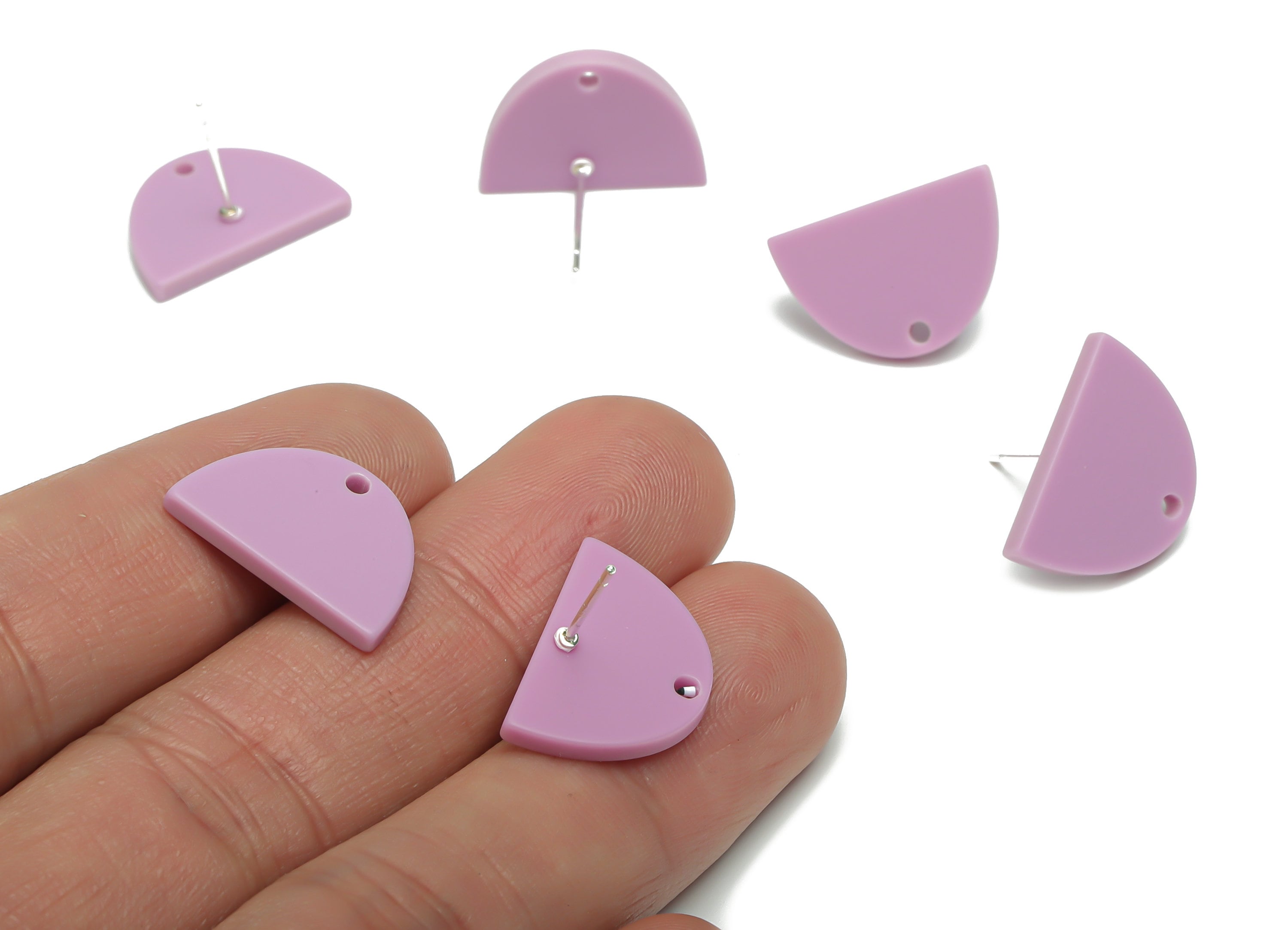 Acrylic Domed Earring Stud – Matte Acrylic D Earring Post - Silver Plated Cupronickel Stud - Jewelry Supplies - 16.61x16.51x2.12mm - AC2427B - DOMEDBAZAAR