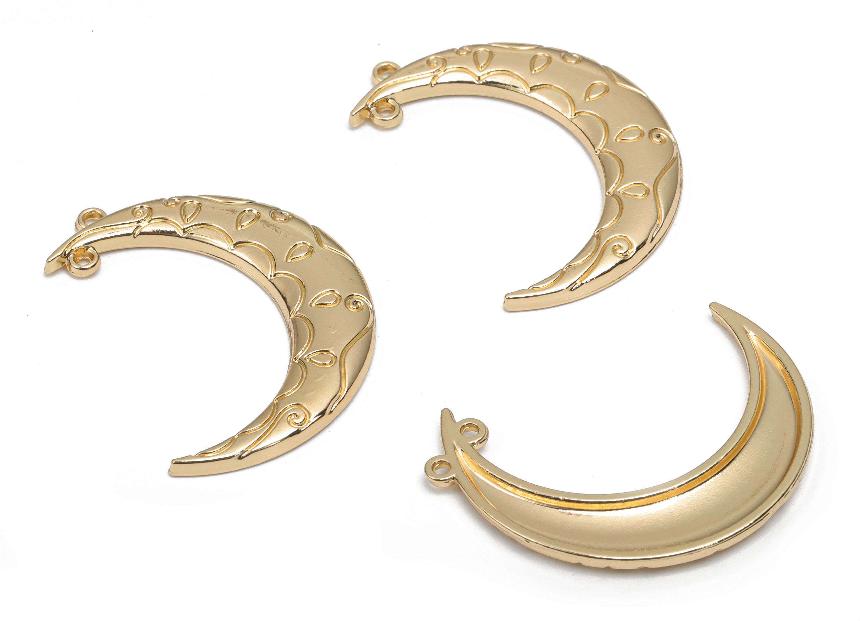 Alloy Crescent Earring Charms - Alloy Moon Pendant - Gold Tone Plated Alloy - Jewelry Making Supplies - 38.21x9.15x2.16mm - ZZ2008 - DOMEDBAZAAR