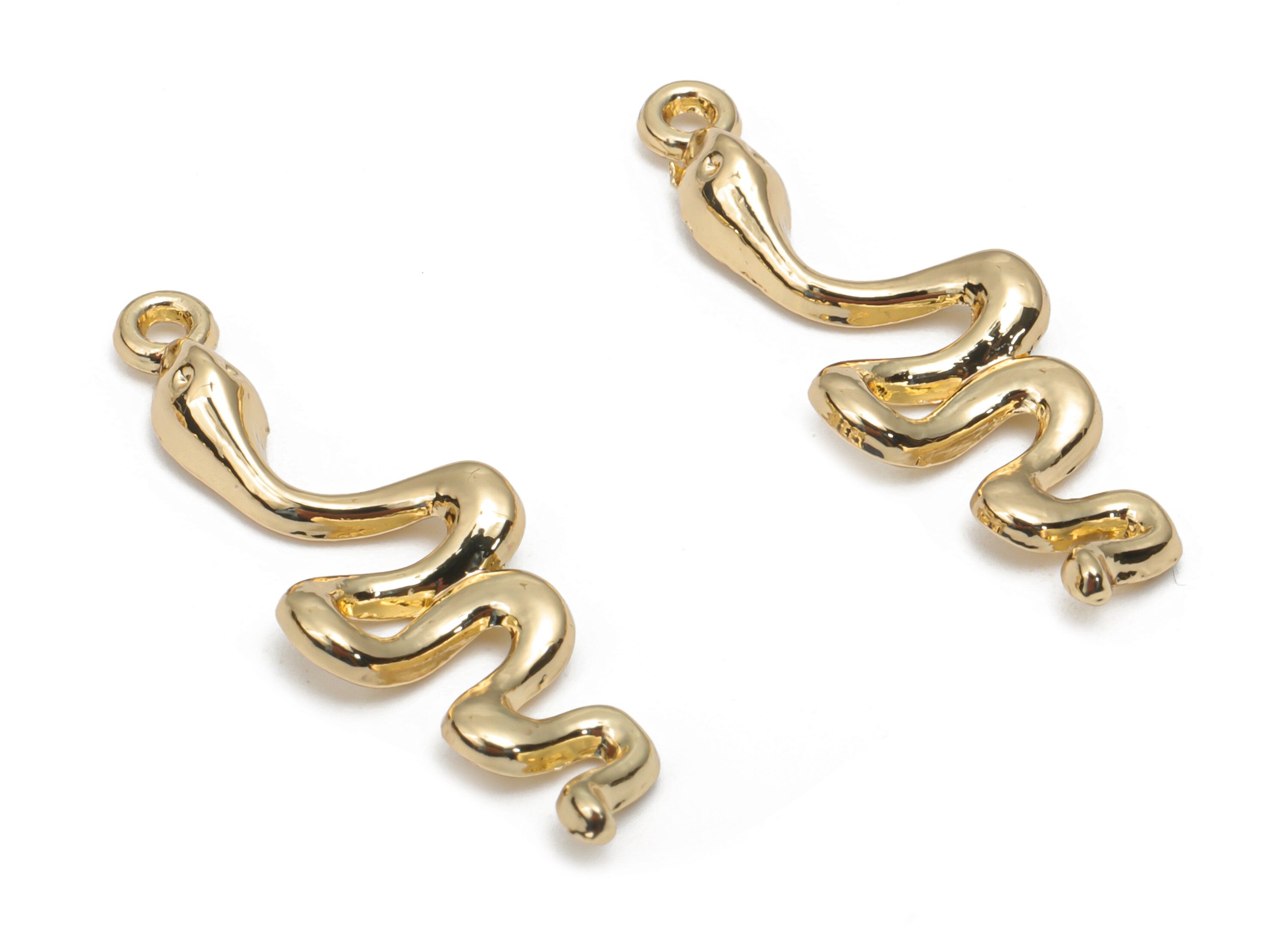 Alloy Snake Earring Charms - Alloy Snake Pendant - Gold Tone Plated Alloy - Jewelry Making Supplies - 28.59x10.04x2.37mm - ZZ2025 - DOMEDBAZAAR