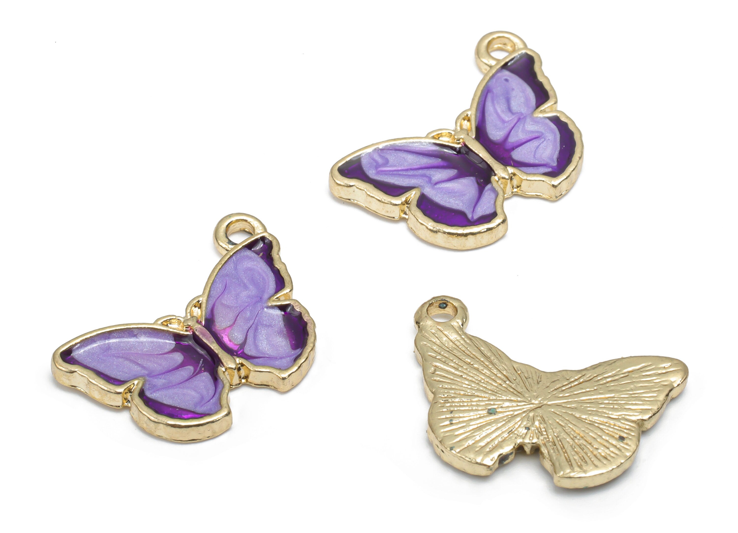 Alloy Butterfly Earring Charms - Enamel Butterfly Pendant - Gold Tone Plated Alloy - Jewelry Making Supplies - 19.36x13.68x2.16mm - ZZ2022 - DOMEDBAZAAR