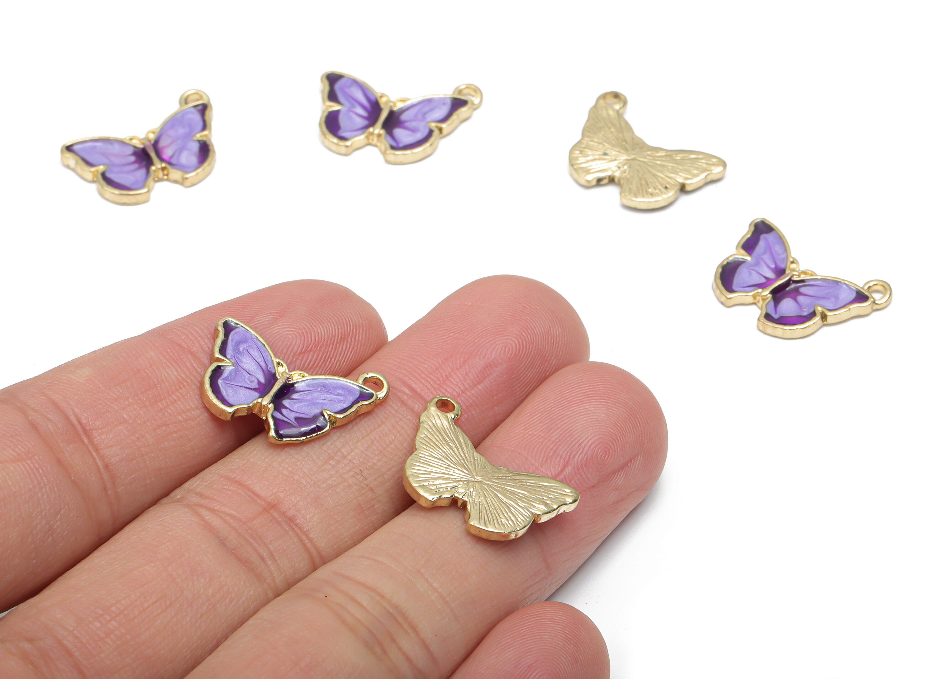 Alloy Butterfly Earring Charms - Enamel Butterfly Pendant - Gold Tone Plated Alloy - Jewelry Making Supplies - 19.36x13.68x2.16mm - ZZ2022 - DOMEDBAZAAR