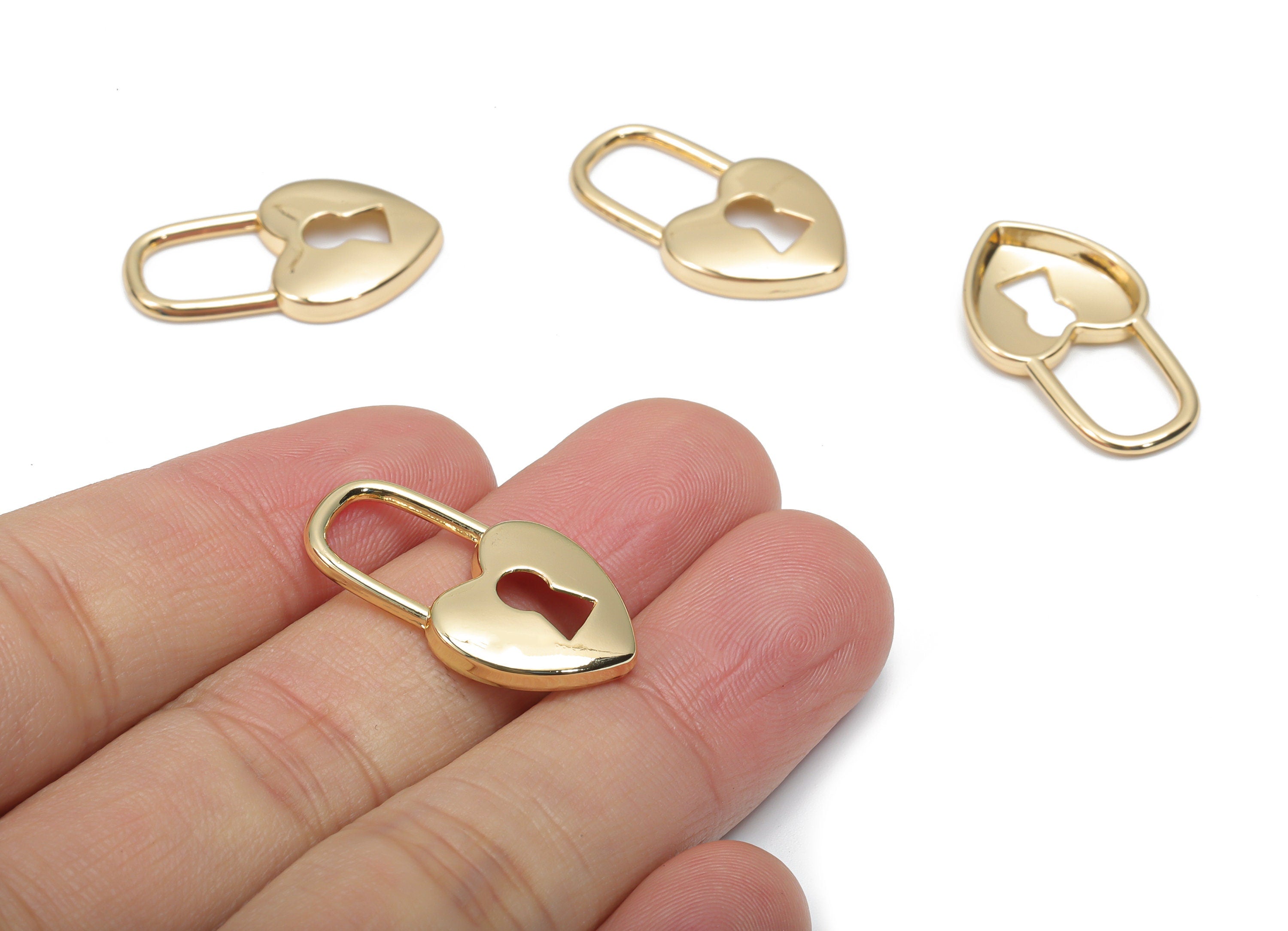 Zinc Alloy Heart Lock Earring Charms - Alloy Lock Pendant - Gold Tone Plated Alloy - Jewelry Making Supplies - 26.69x15.41x1.57mm - ZZ1992 - DOMEDBAZAAR