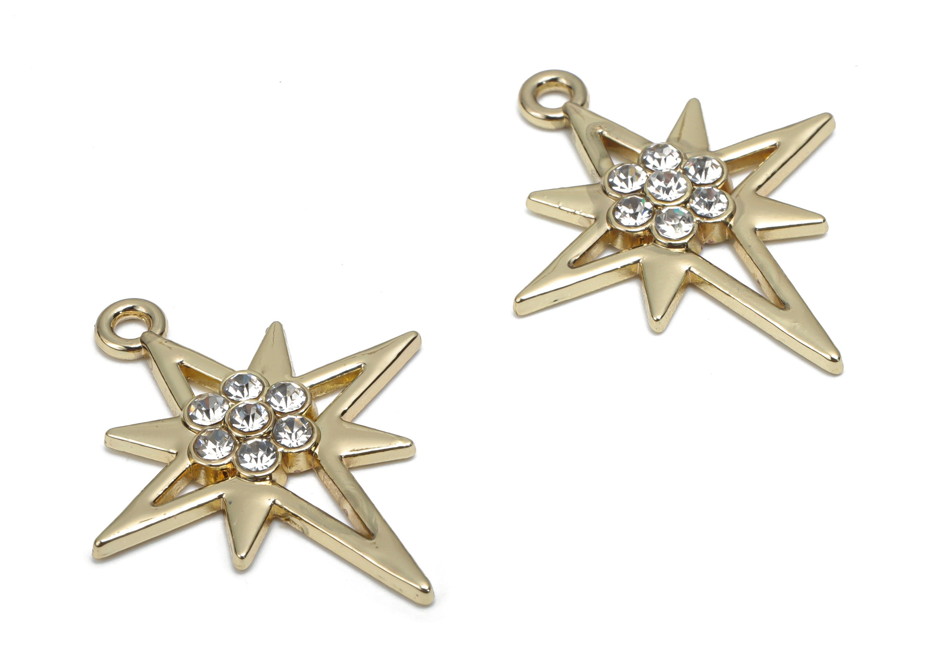 Zinc Alloy Planet Flower Earring Charms - Glass Star Pendant - Gold Tone Plated Alloy - Jewelry Making Supplies - 28.14x22.71x2.95mm -ZZ2015 - DOMEDBAZAAR