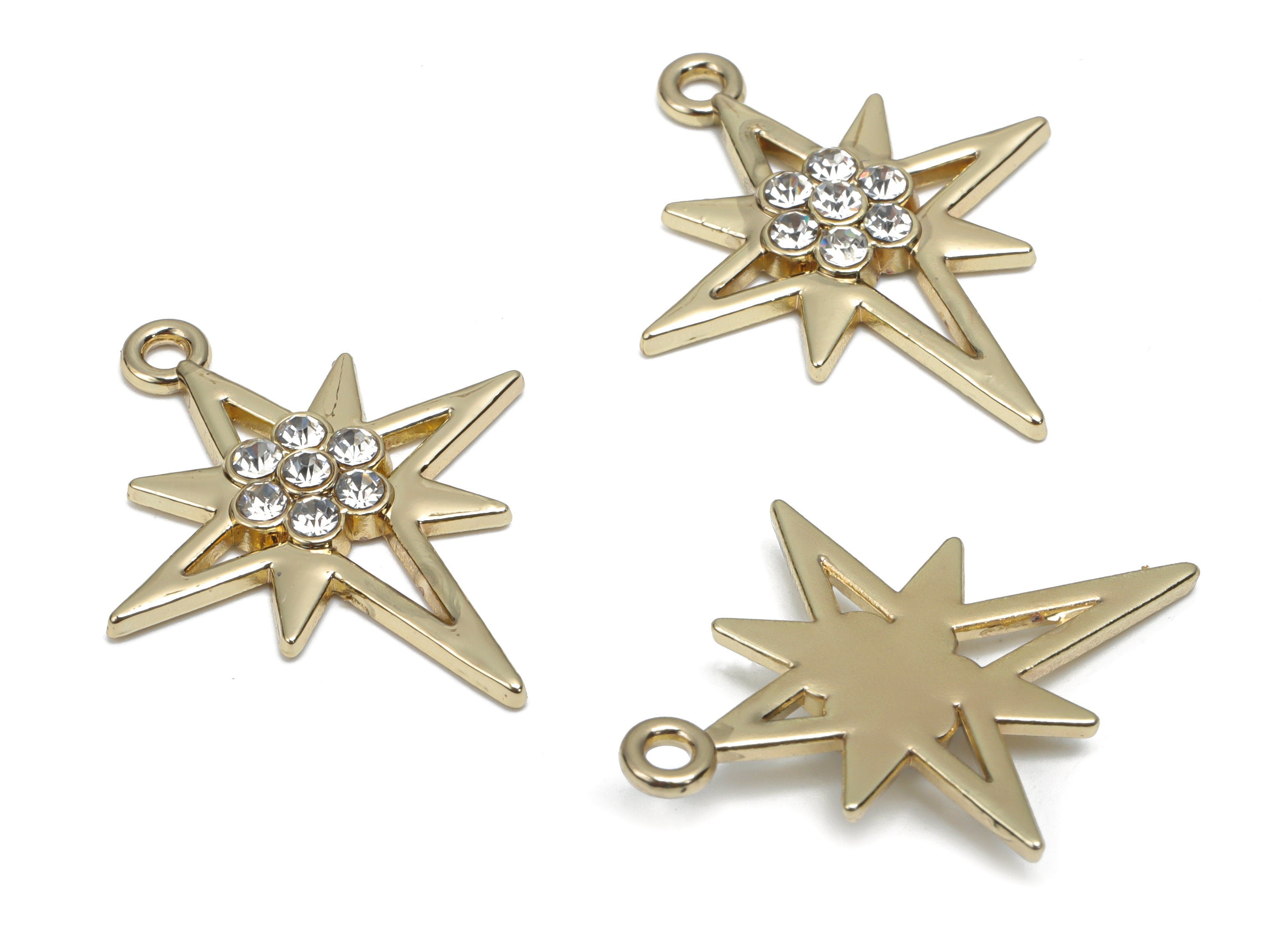 Zinc Alloy Planet Flower Earring Charms - Glass Star Pendant - Gold Tone Plated Alloy - Jewelry Making Supplies - 28.14x22.71x2.95mm -ZZ2015 - DOMEDBAZAAR