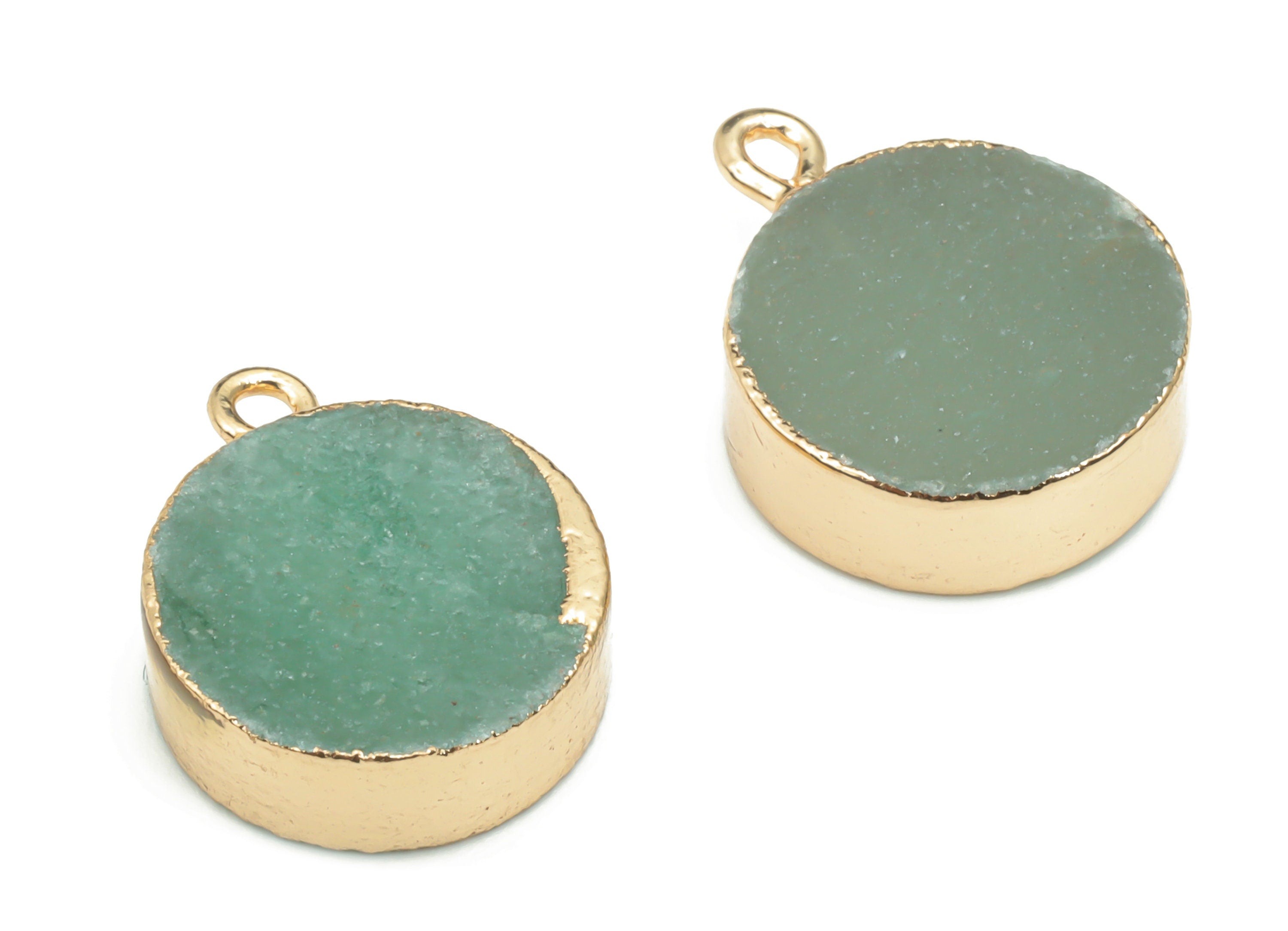 Aventurine Natural Stone Circle Earring Charms - Brass Round Pendant - Gold Tone Plated Brass – Jewelry Supplies - 19.7x15.7x4.7mm – NS1633B - DOMEDBAZAAR