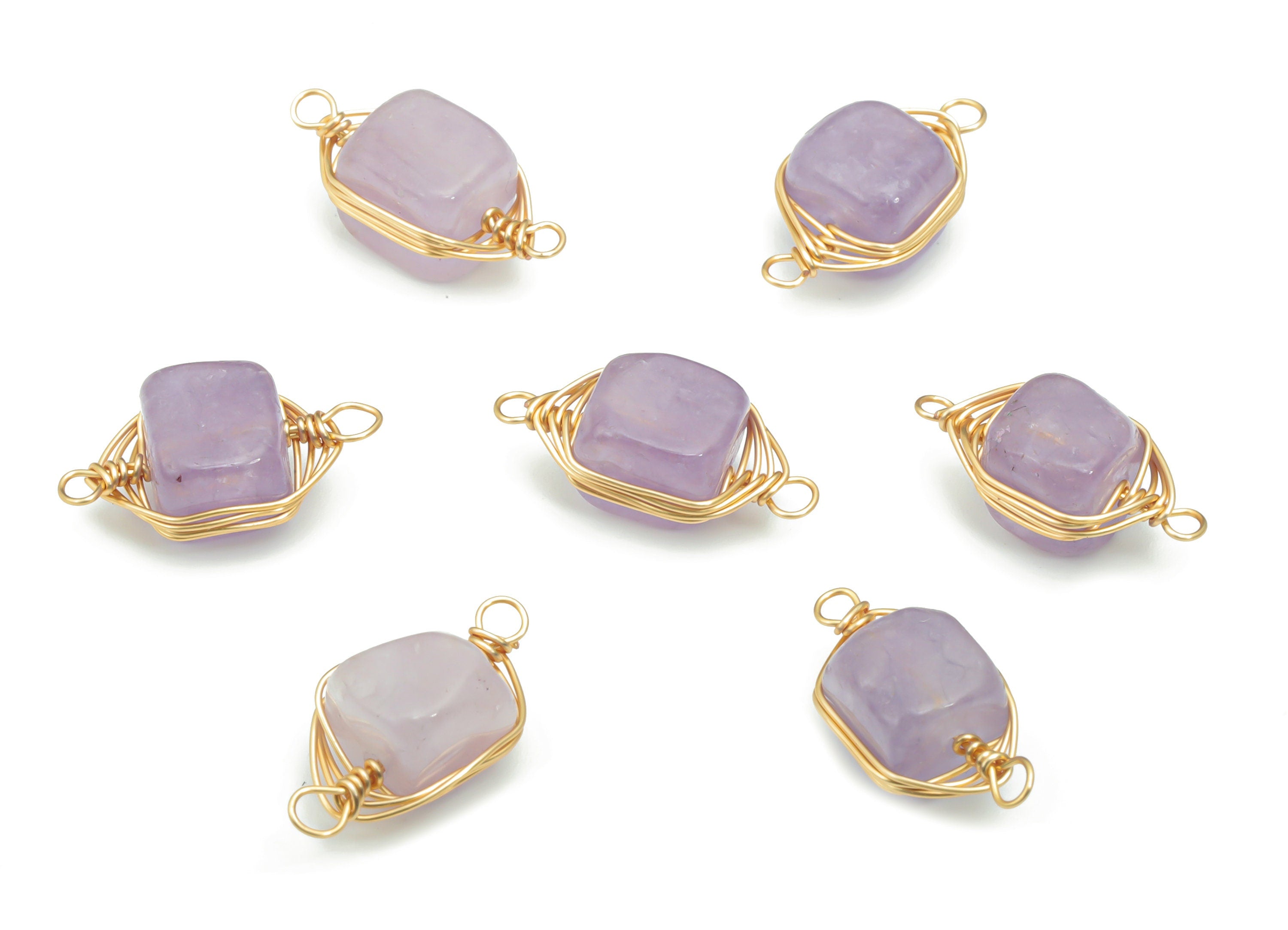 Amethyst Faceted Natural Stone Earring Connectors - Brass Wire Wrapped Stone Bracelet - Gold Tone Plated Brass – 17.97x8.15x7.02mm – NS1653D - DOMEDBAZAAR