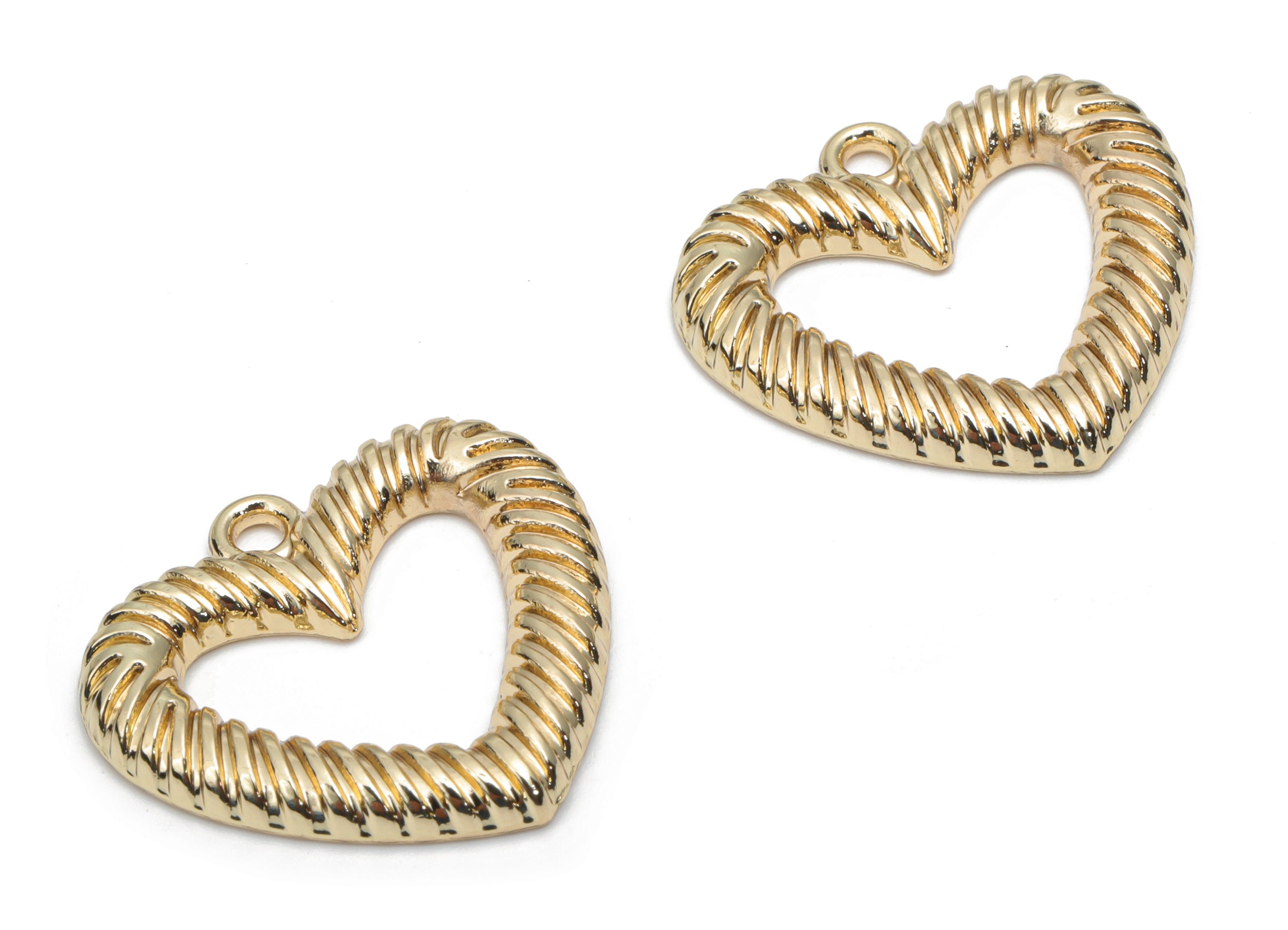 Zinc Alloy Stripe Heart Earring Charms - Alloy Heart Pendant - Gold Tone Plated Alloy - Jewelry Making Supplies - 21.59x20.63x2.6mm - ZZ2000 - DOMEDBAZAAR