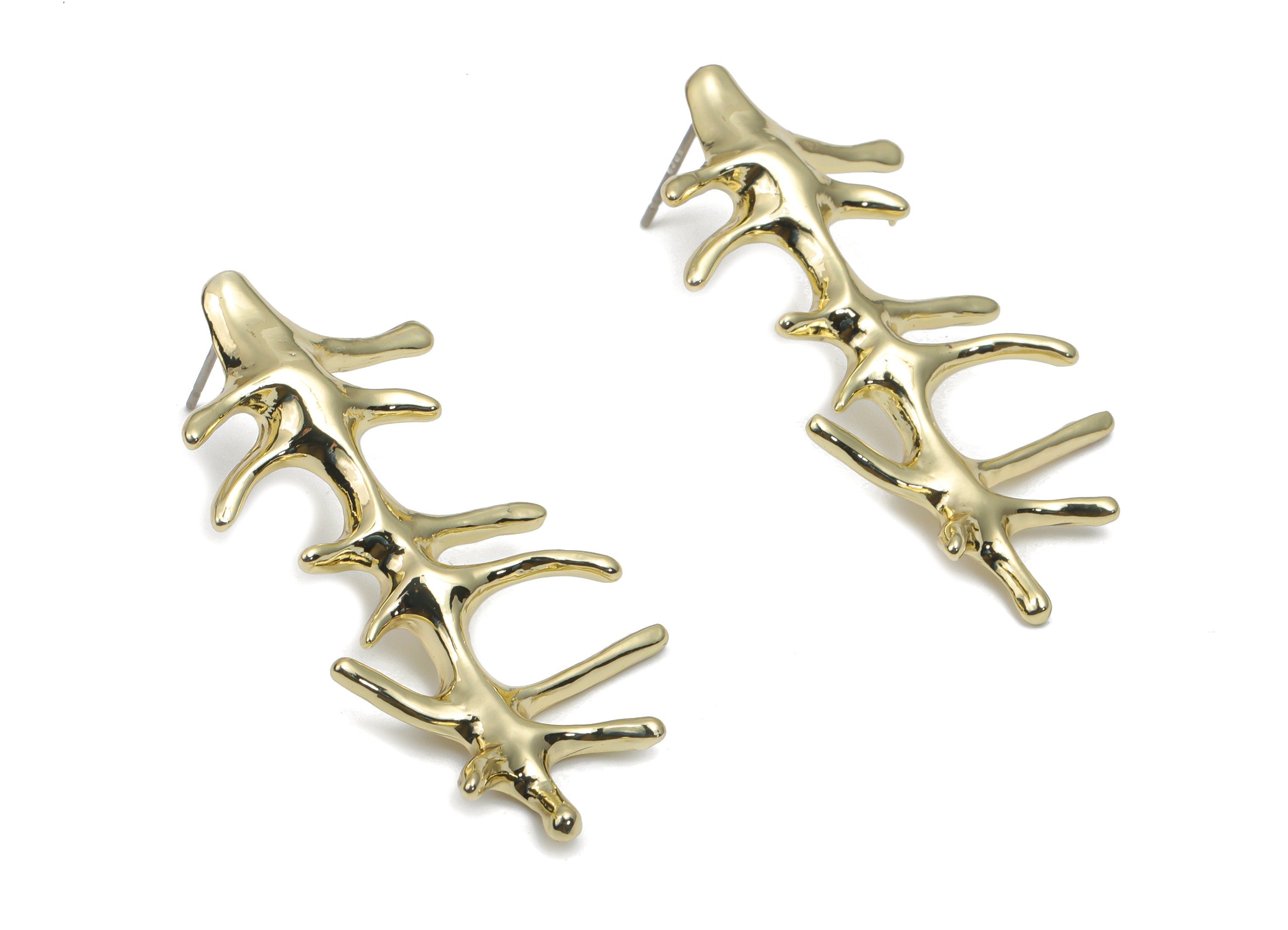 Alloy Prick Earring Stud - Alloy Bone Earring Post - Silver Plated Cupronickel Stud - Gold Tone Plated Alloy - 47.08x22.62x2.63mm - ZZ1976 - DOMEDBAZAAR