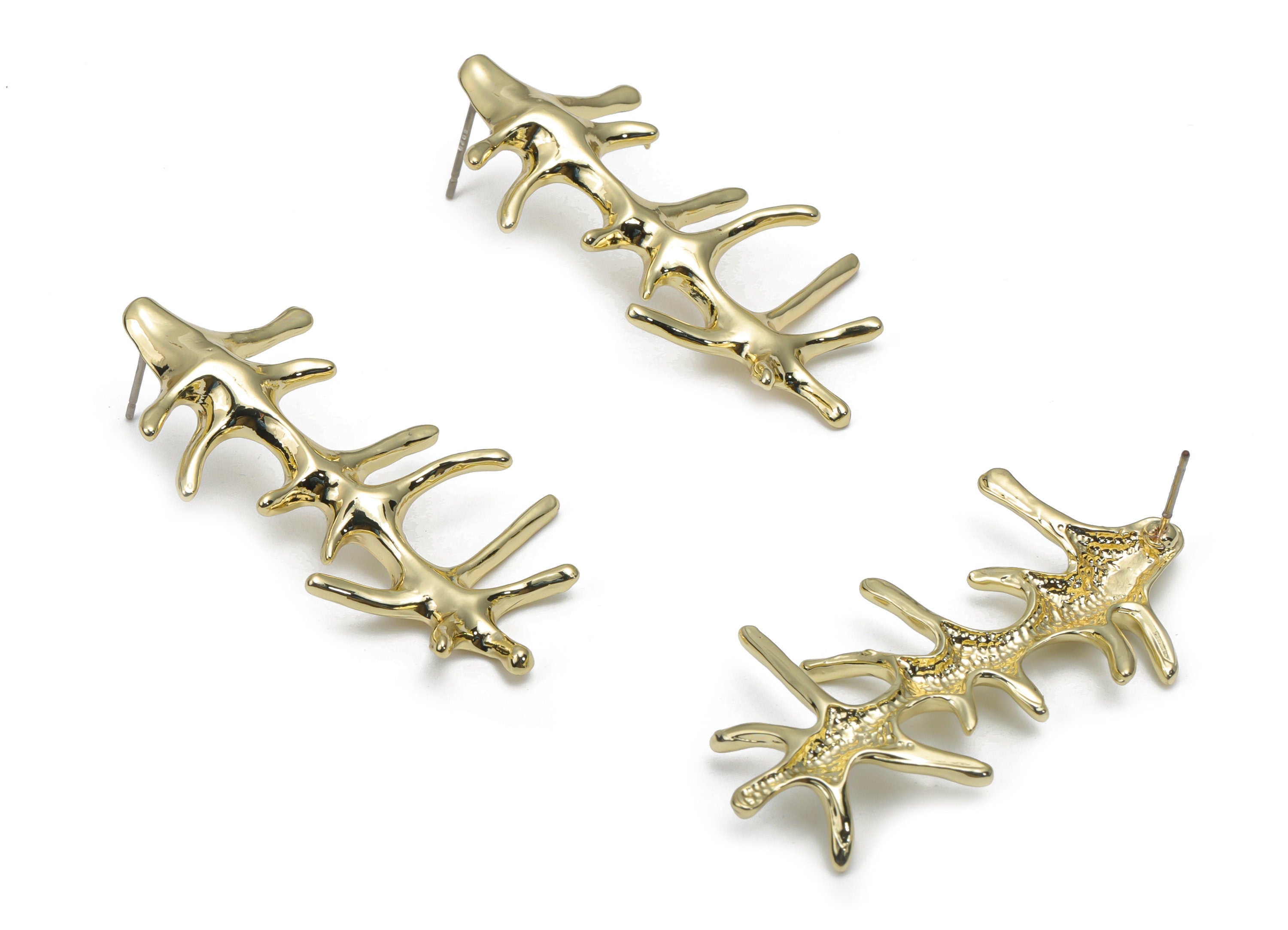 Alloy Prick Earring Stud - Alloy Bone Earring Post - Silver Plated Cupronickel Stud - Gold Tone Plated Alloy - 47.08x22.62x2.63mm - ZZ1976 - DOMEDBAZAAR