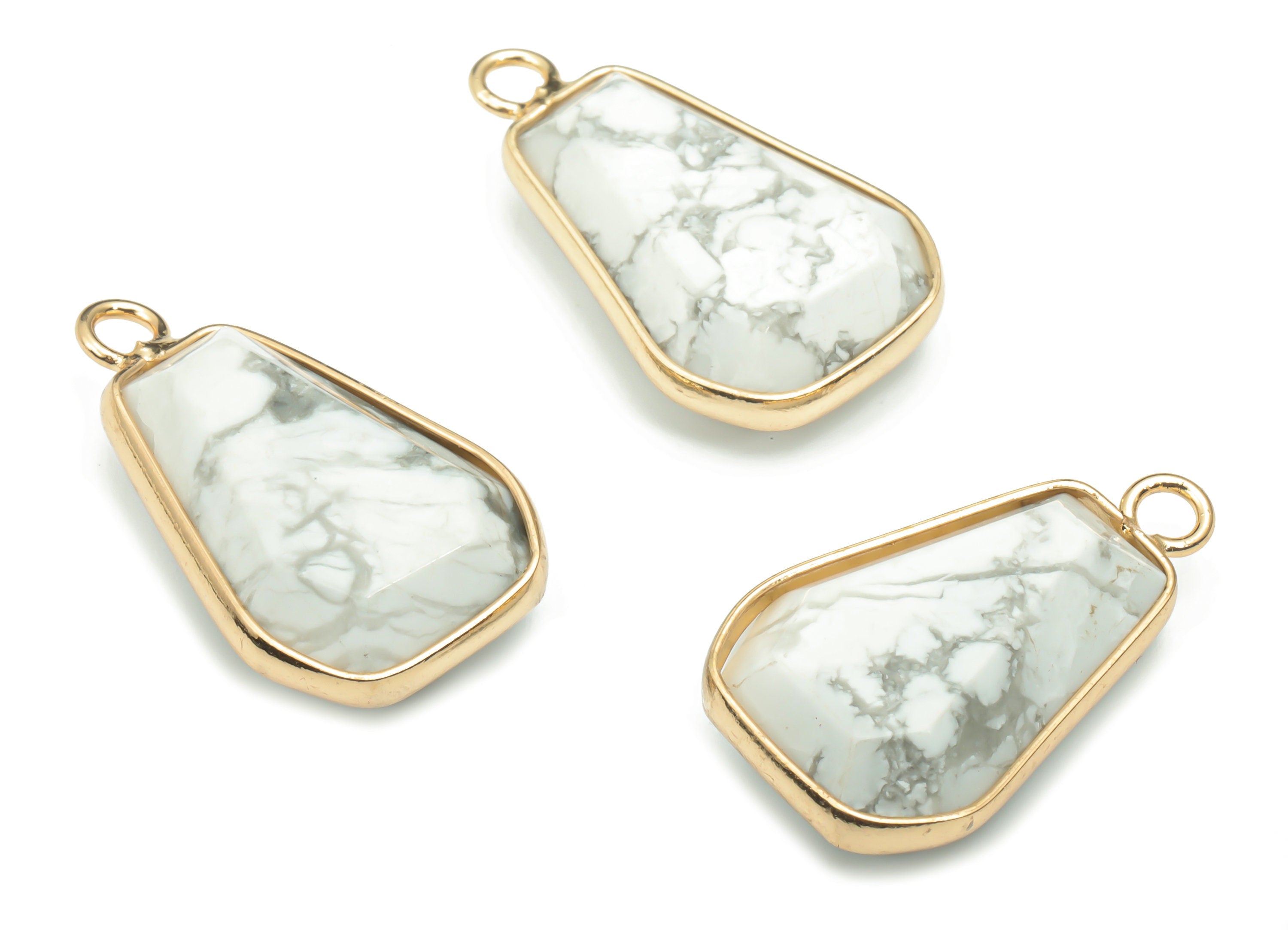 Howlite Faceted Natural Stone Drop Charms - Brass Teardrop Pendant - Gold Tone Plated Brass – Jewelry Supplies - 24.86x14.41x6.5mm – NS1665A - DOMEDBAZAAR