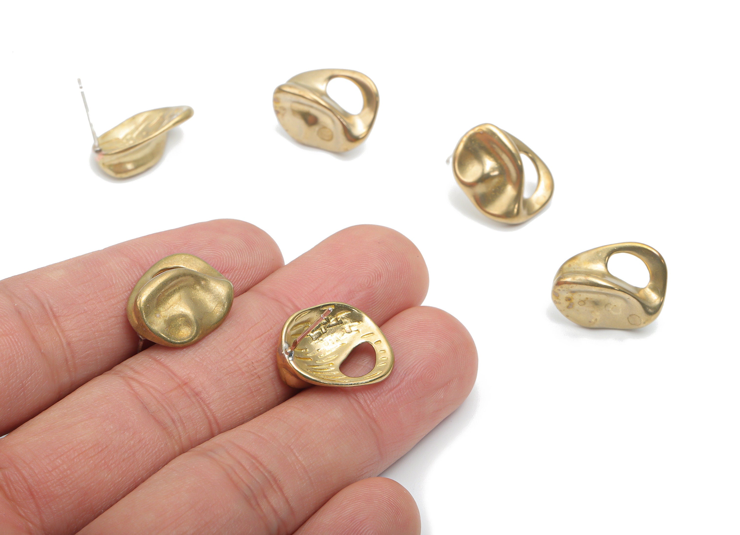 Brass Irregular Earring Stud With Loop - Raw Brass Irregular Earring Post - Silver Plated Cupronickel Stud - 17.49x13.73x1.88mm - PP5133 - DOMEDBAZAAR