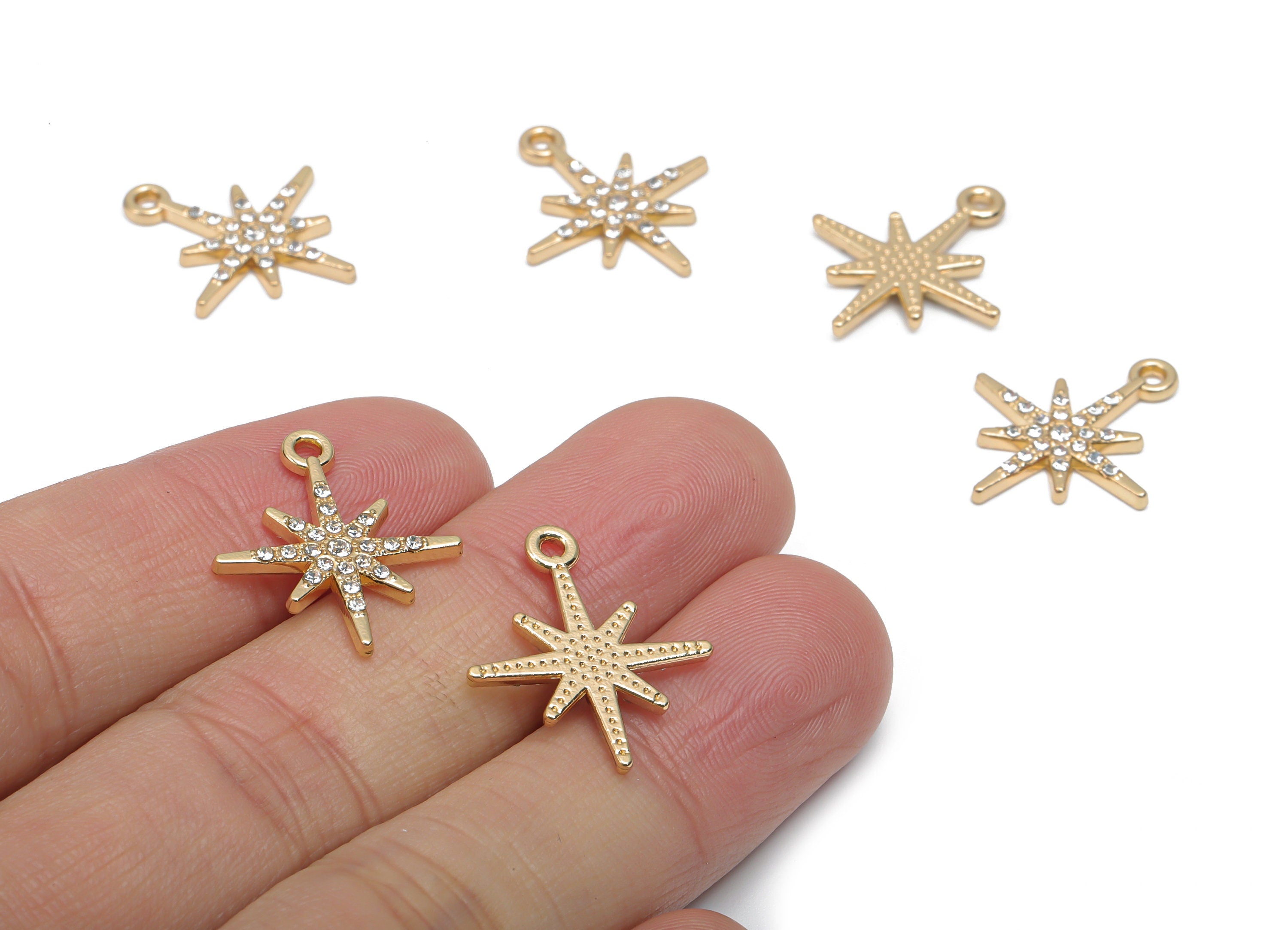 Zinc Alloy Planet Earring Charms - Glass Star Pendant - Gold Tone Plated Alloy - Jewelry Making Supplies - 21.31x18.43x1.98mm - ZZ2018 - DOMEDBAZAAR