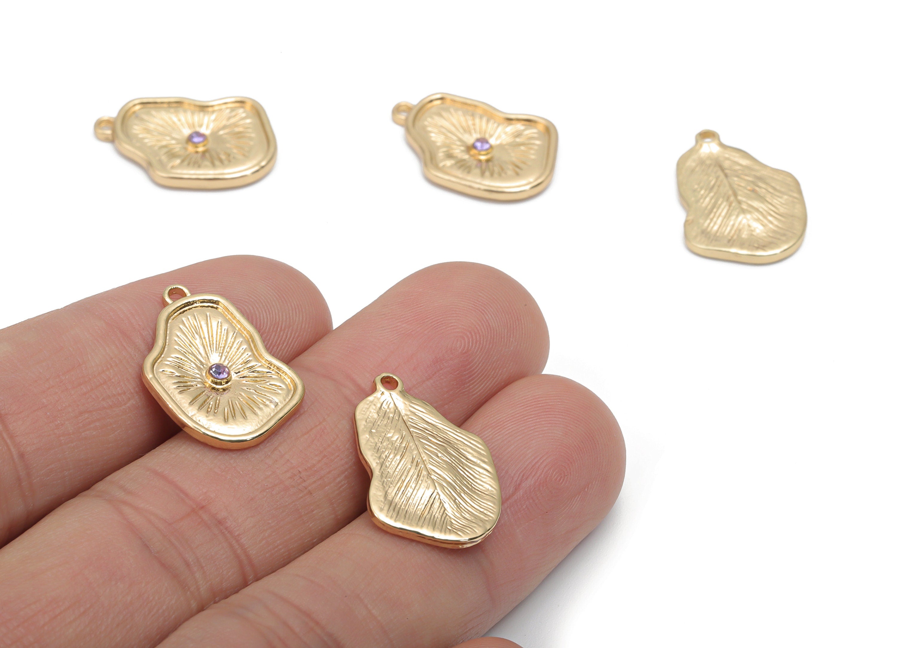Zinc Alloy Geometry Earring Charms - Glass Irregular Pendant - Gold Tone Plated Alloy - Jewelry Making Supplies - 20.72x15.29x2.2mm - ZZ2024 - DOMEDBAZAAR