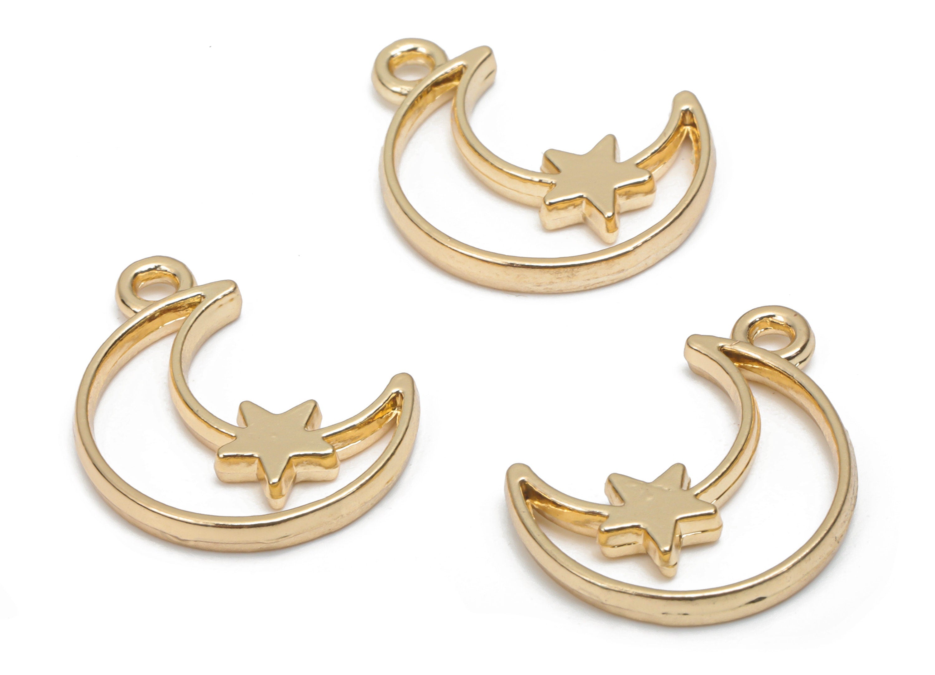 Alloy Crescent Earring Charms - Alloy Moon Star Pendant - Gold Tone Plated Alloy - Jewelry Making Supplies - 18.84x13.62x2.01mm - ZZ2012 - DOMEDBAZAAR