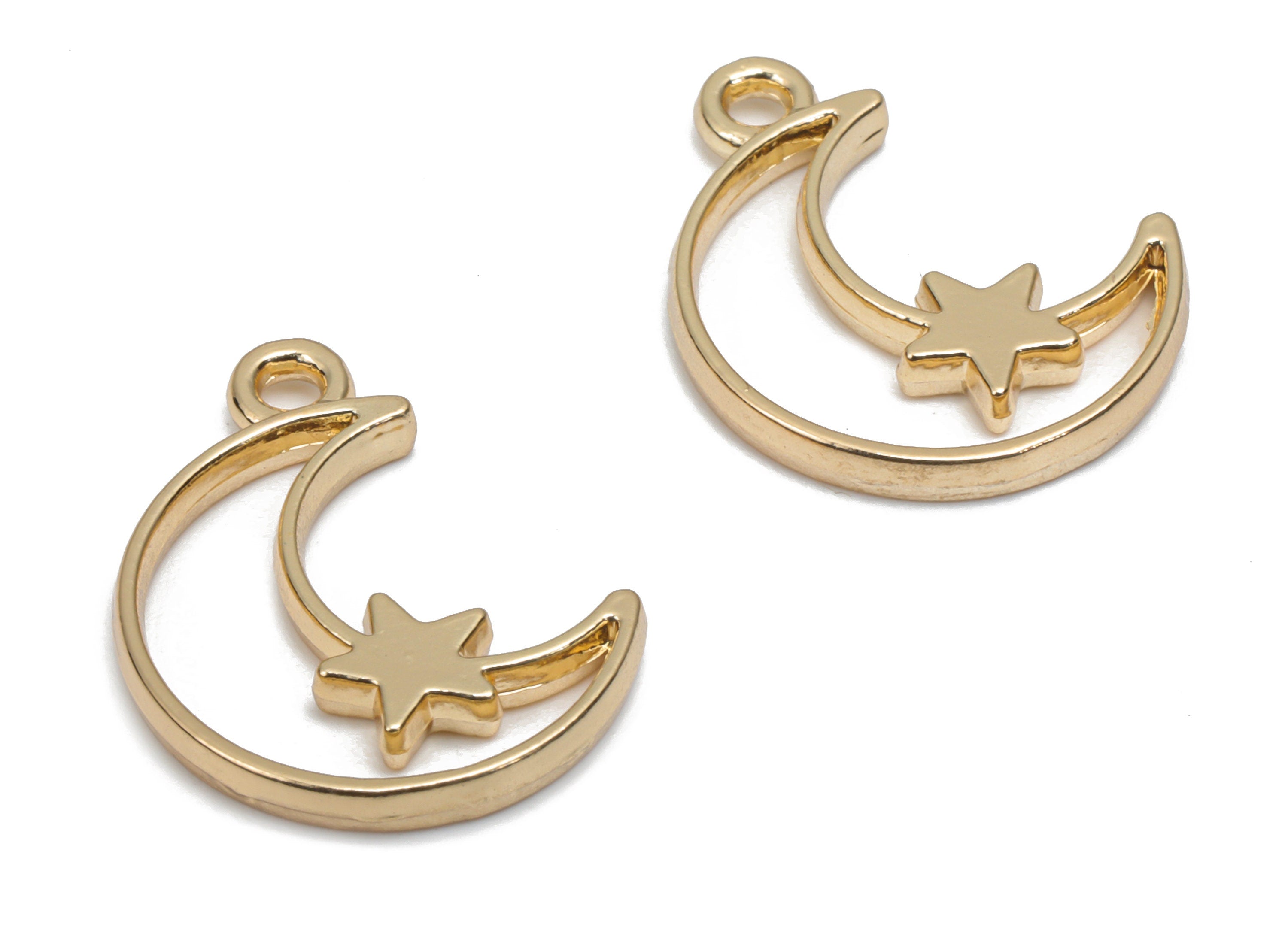 Alloy Crescent Earring Charms - Alloy Moon Star Pendant - Gold Tone Plated Alloy - Jewelry Making Supplies - 18.84x13.62x2.01mm - ZZ2012 - DOMEDBAZAAR