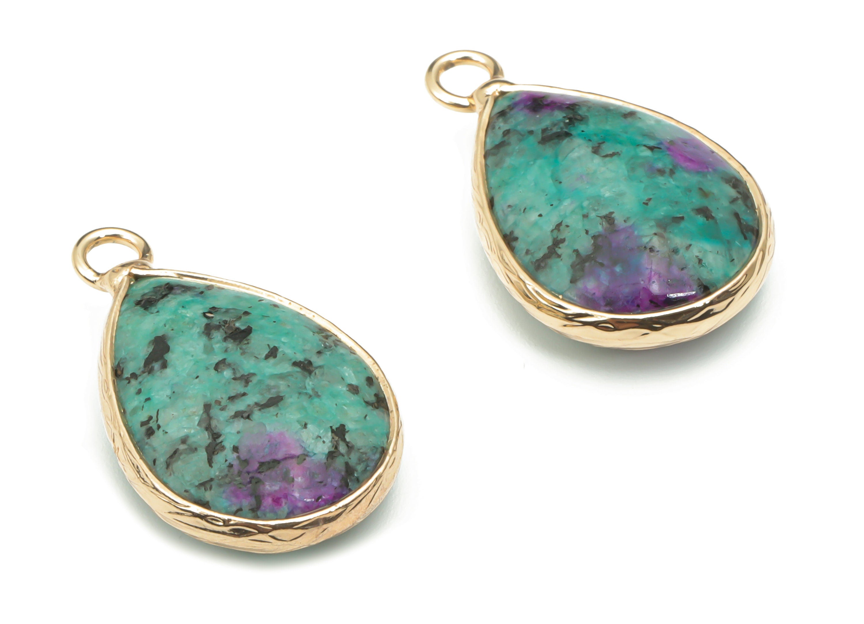 Ruby Zoisite Faceted Natural Stone Charms - Brass Teardrop Pendant - Gold Tone Plated Brass – Jewelry Supplies - 22.74x14x5.78mm – NS1643 - DOMEDBAZAAR