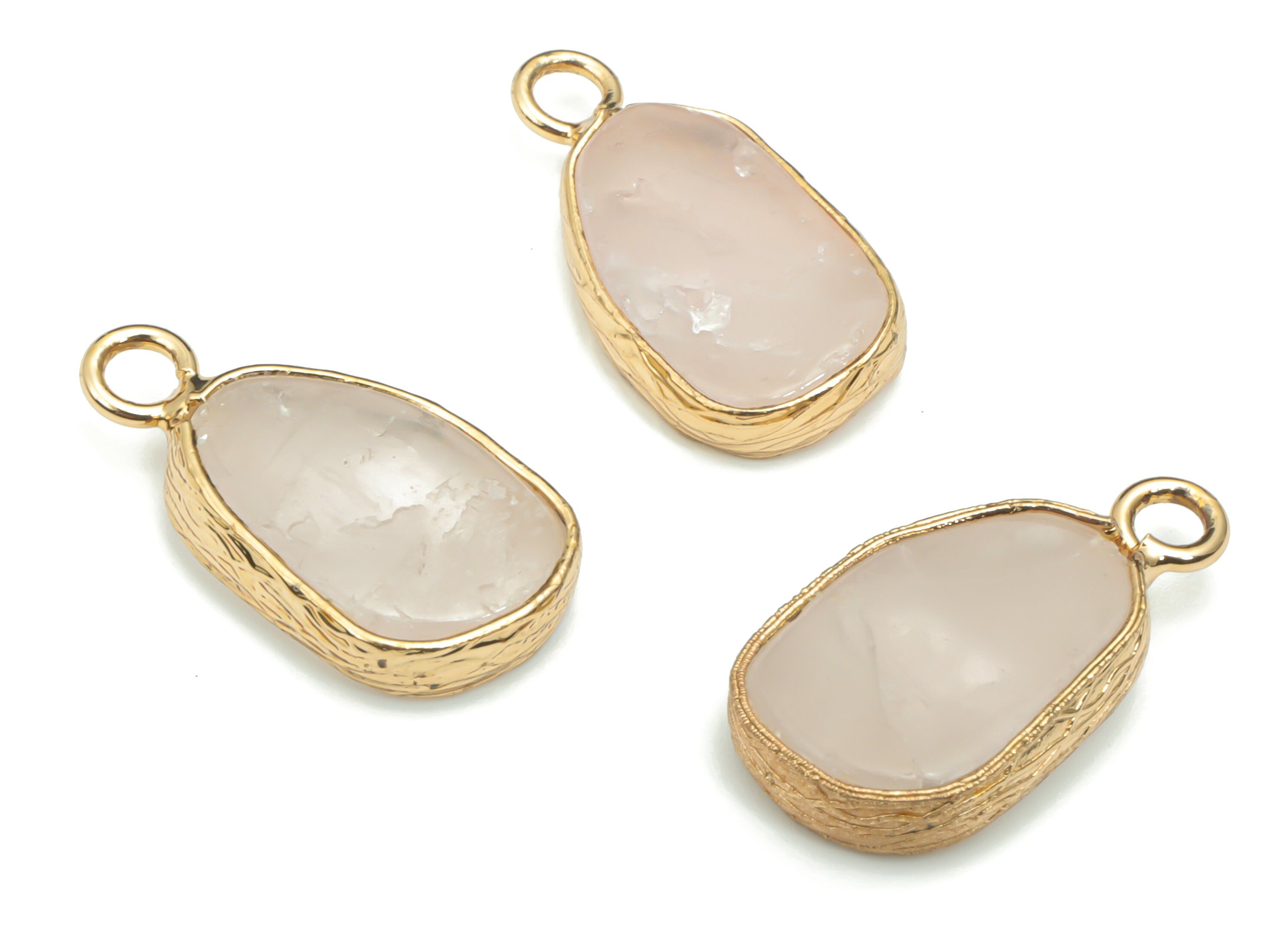 Rose Quartz Faceted Natural Stone Charms - Brass Irregular Pendant - Gold Tone Plated Brass – Jewelry Supplies - 19.92x10.94x3.8mm – NS1640A - DOMEDBAZAAR