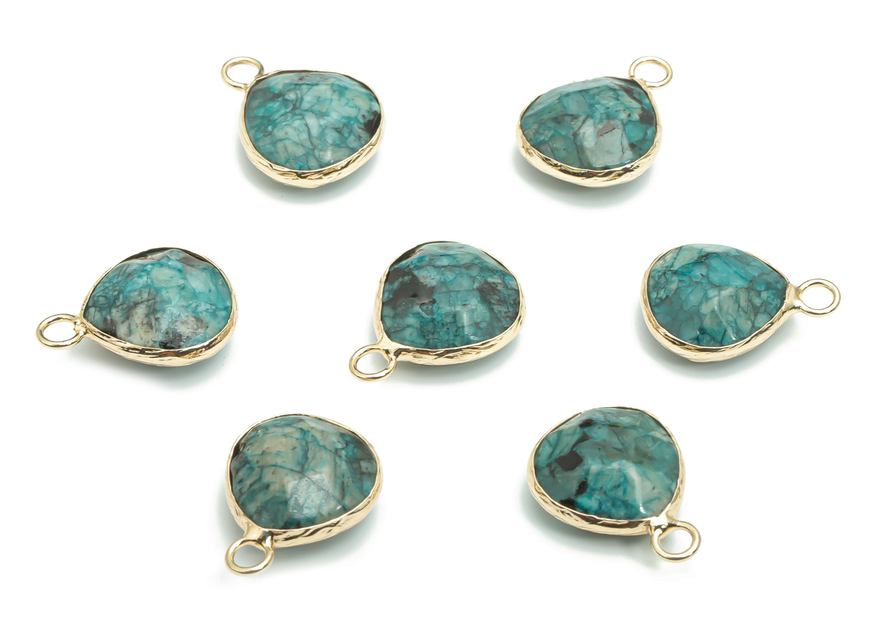 Qinghai Cui Faceted Natural Stone Triangle Earring Charms - Brass Triangle Pendant - Gold Tone Plated Brass – 17.82x13.5x6.06mm – NS1638E - DOMEDBAZAAR