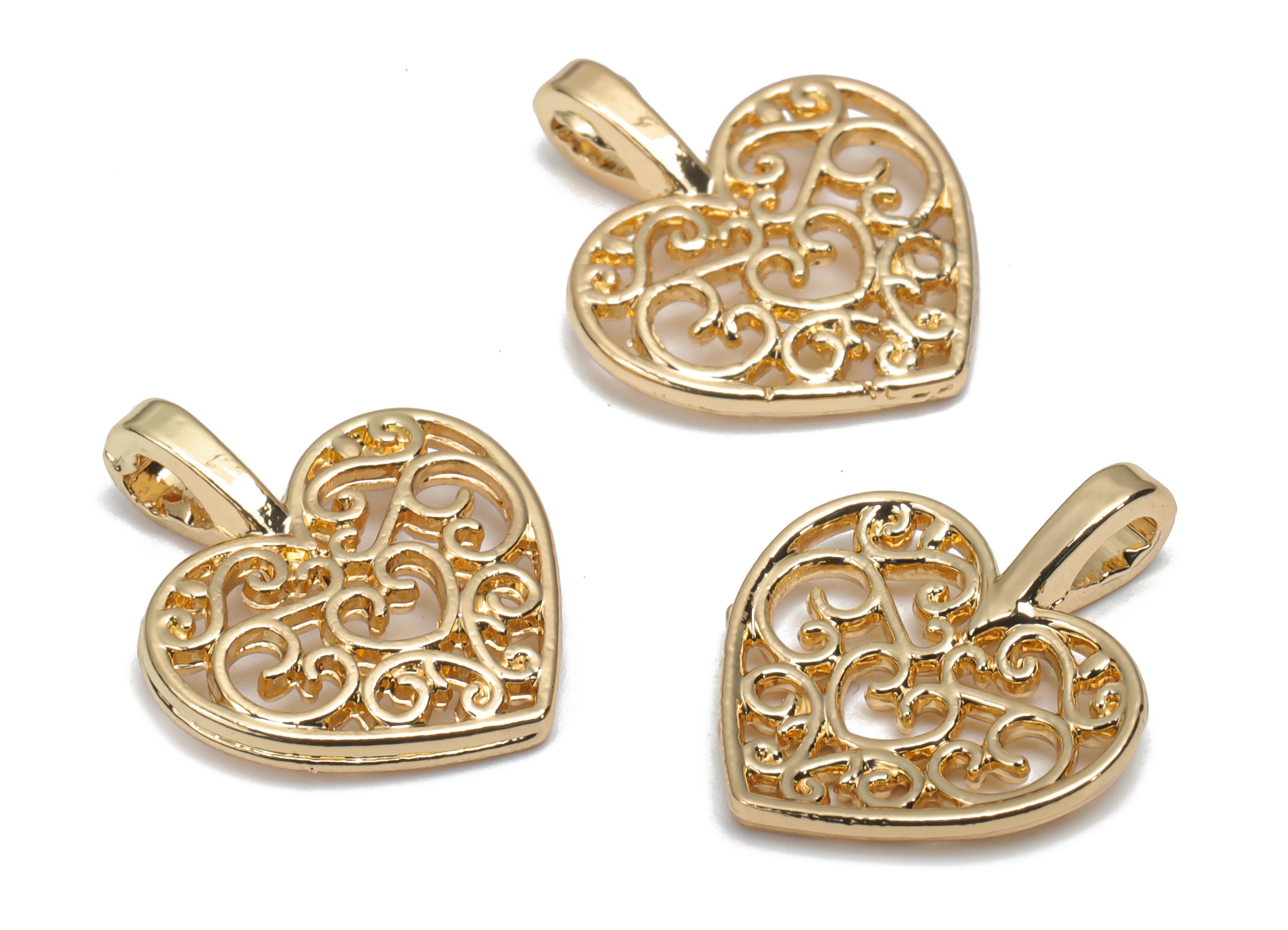 Zinc Alloy Pattern Heart Earring Charms - Alloy Heart Pendant - Gold Tone Plated Alloy - Jewelry Making Supplies - 17.66x14.4x1.8mm - ZZ1995 - DOMEDBAZAAR