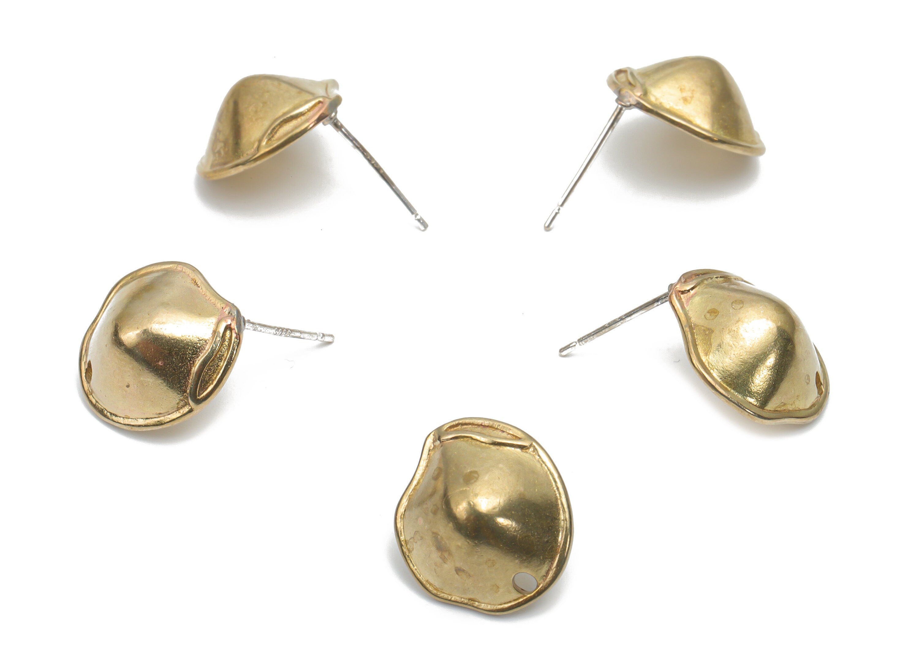 Brass Oval Earring Stud With Loop - Raw Brass Oval Earring Post - Silver Plated Cupronickel Stud - 14.92x13.34x1.67mm - PP5131 - DOMEDBAZAAR