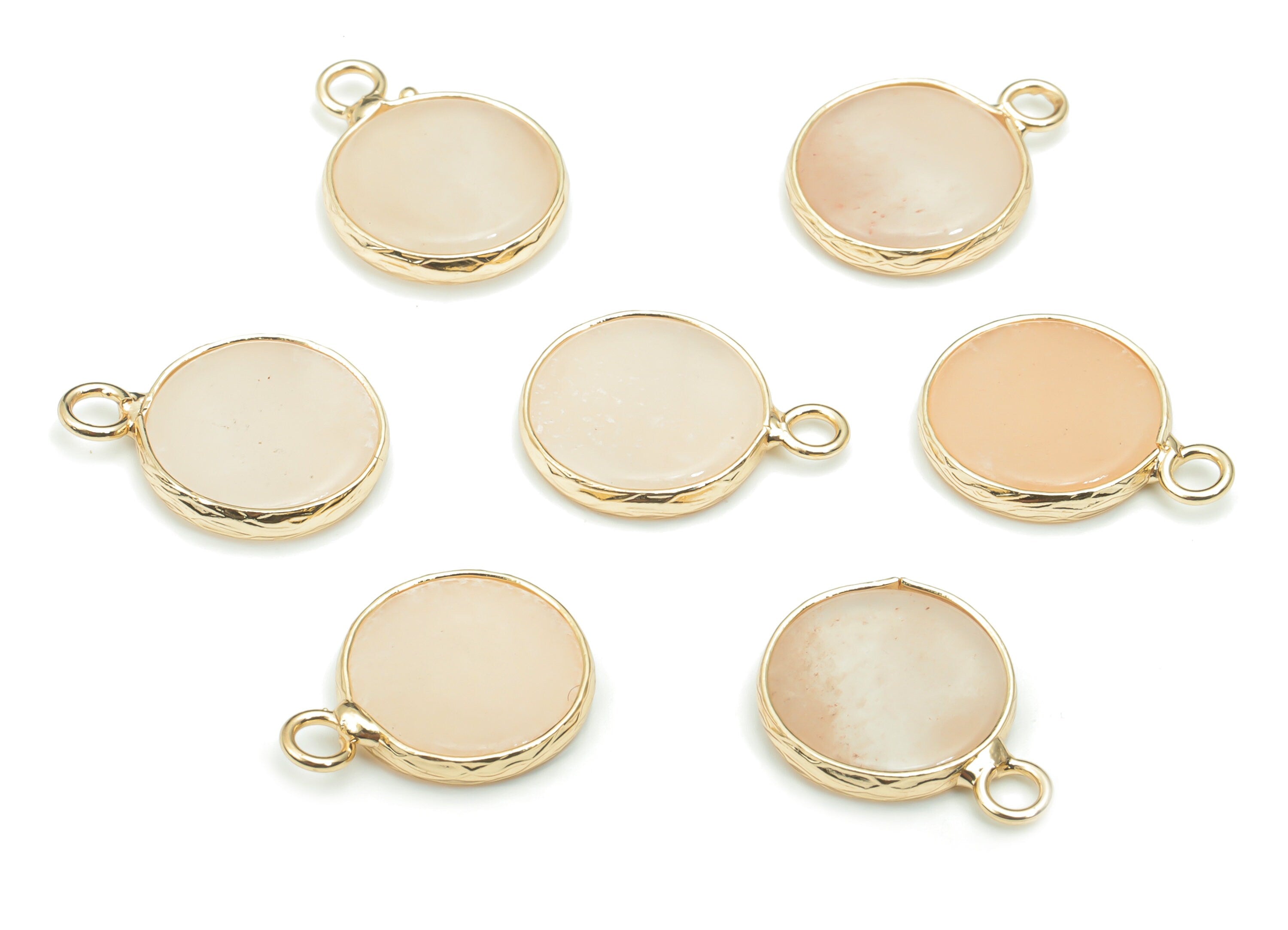 Imperial Topaz Crystal Natural Stone Charms - Brass Circle Pendant - Gold Tone Plated Brass – Jewelry Supplies - 18.43x13.8x2.4mm – NS1639B - DOMEDBAZAAR