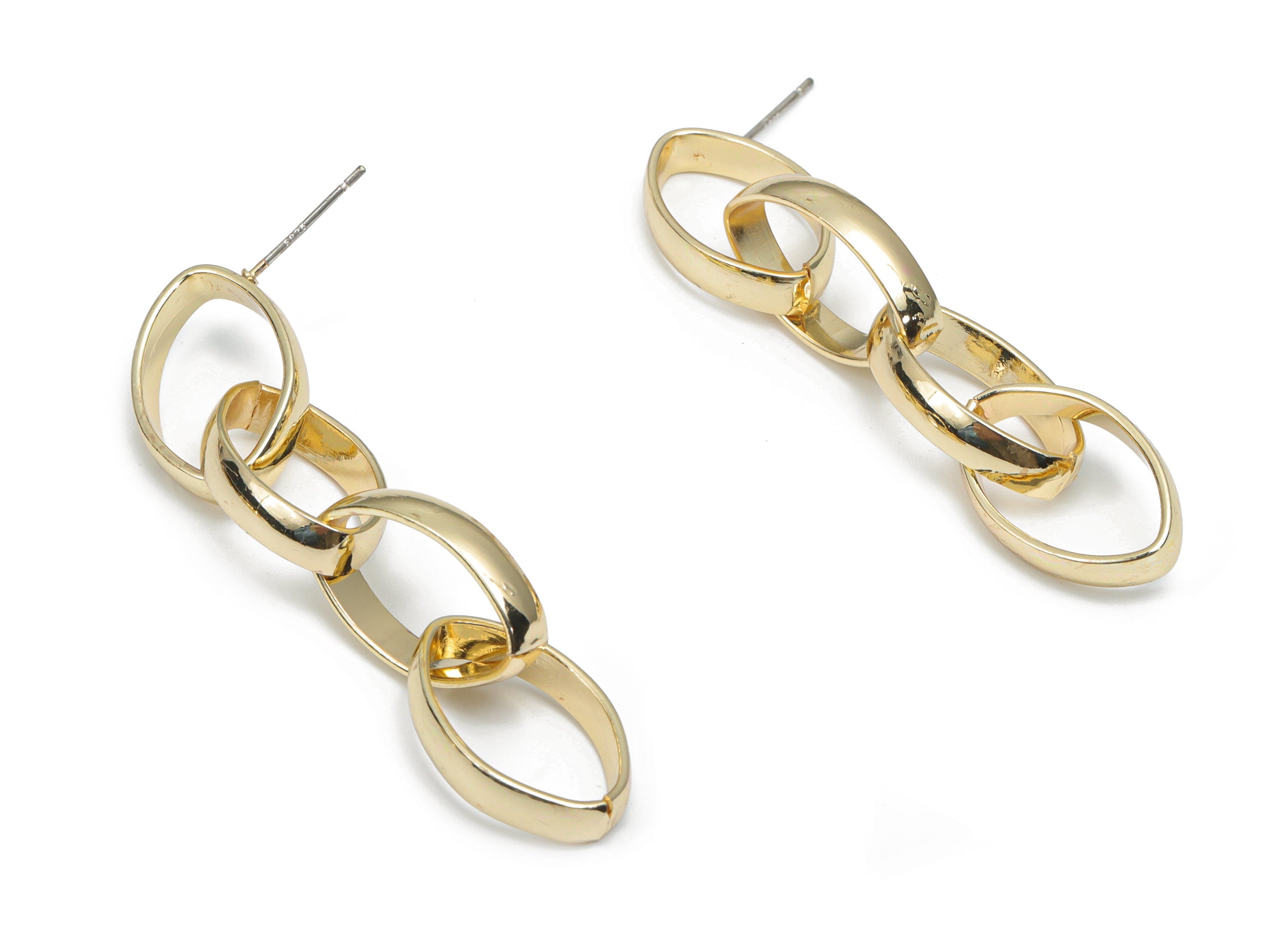 Alloy Ovals Earring Stud - Cable Chain Earring Post - Silver Plated White Brass Stud - Gold Tone Plated Alloy - 66.23x12.84x1.27mm - ZZ1978 - DOMEDBAZAAR