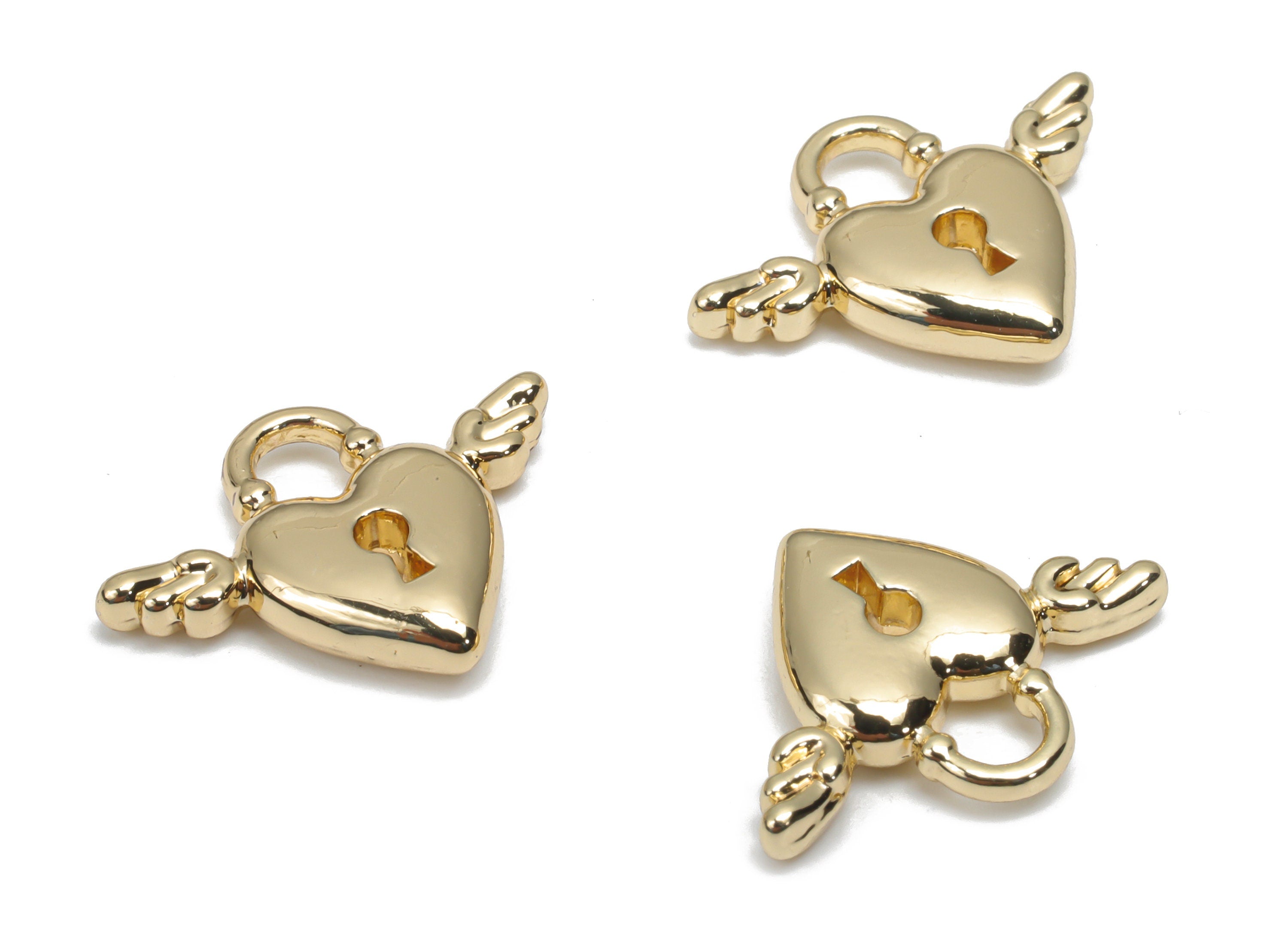 Alloy Heart Earring Charms - Alloy Wing Key Pendant - Gold Tone Plated Alloy - Jewelry Making Supplies - 17.66x13.32x3.26mm - ZZ2005 - DOMEDBAZAAR
