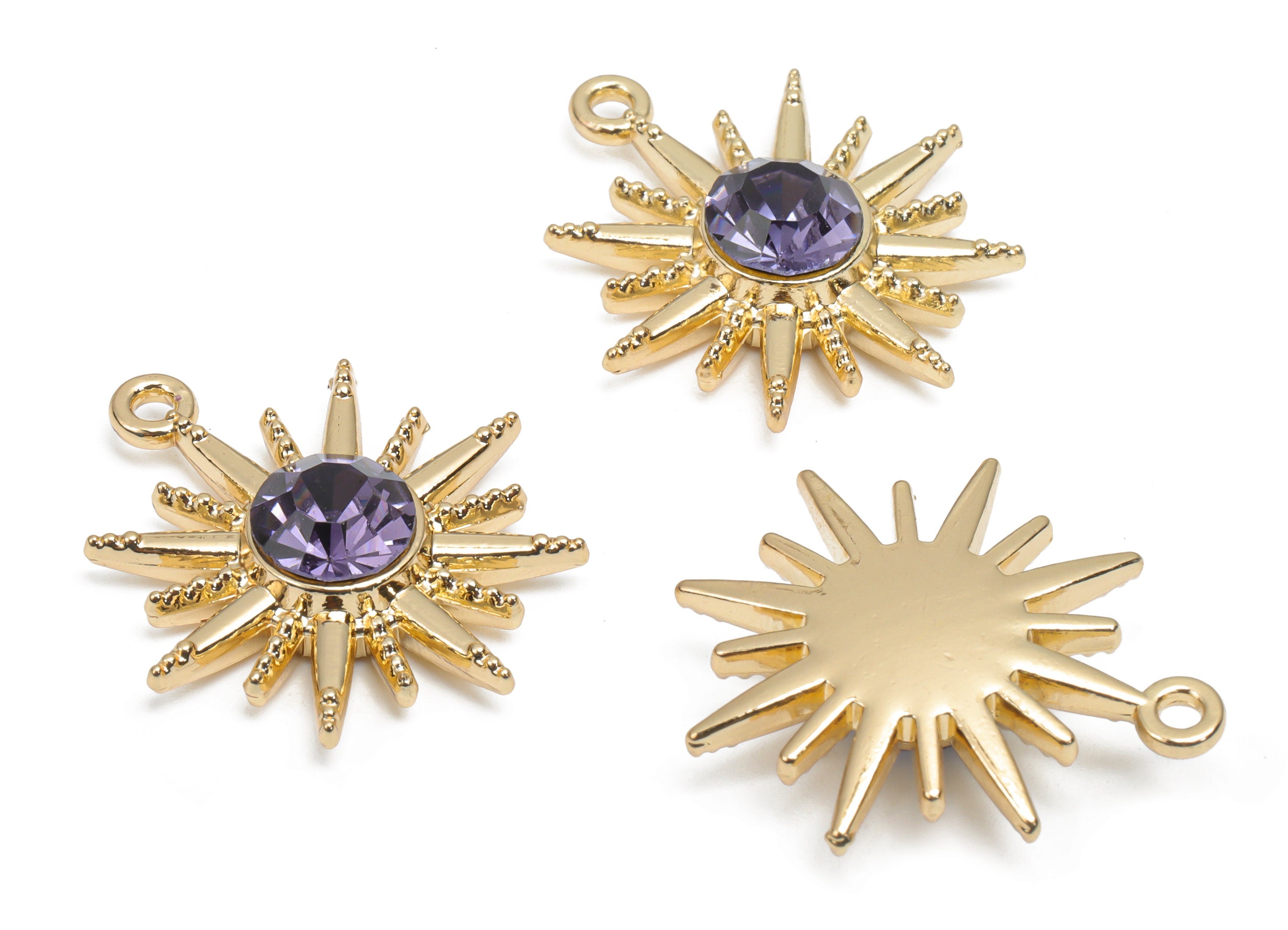 Zinc Alloy Sun Earring Charms - Glass Sun Pendant - Gold Tone Plated Alloy - Jewelry Making Supplies - 24.02x22.17x5.98mm - ZZ2016 - DOMEDBAZAAR