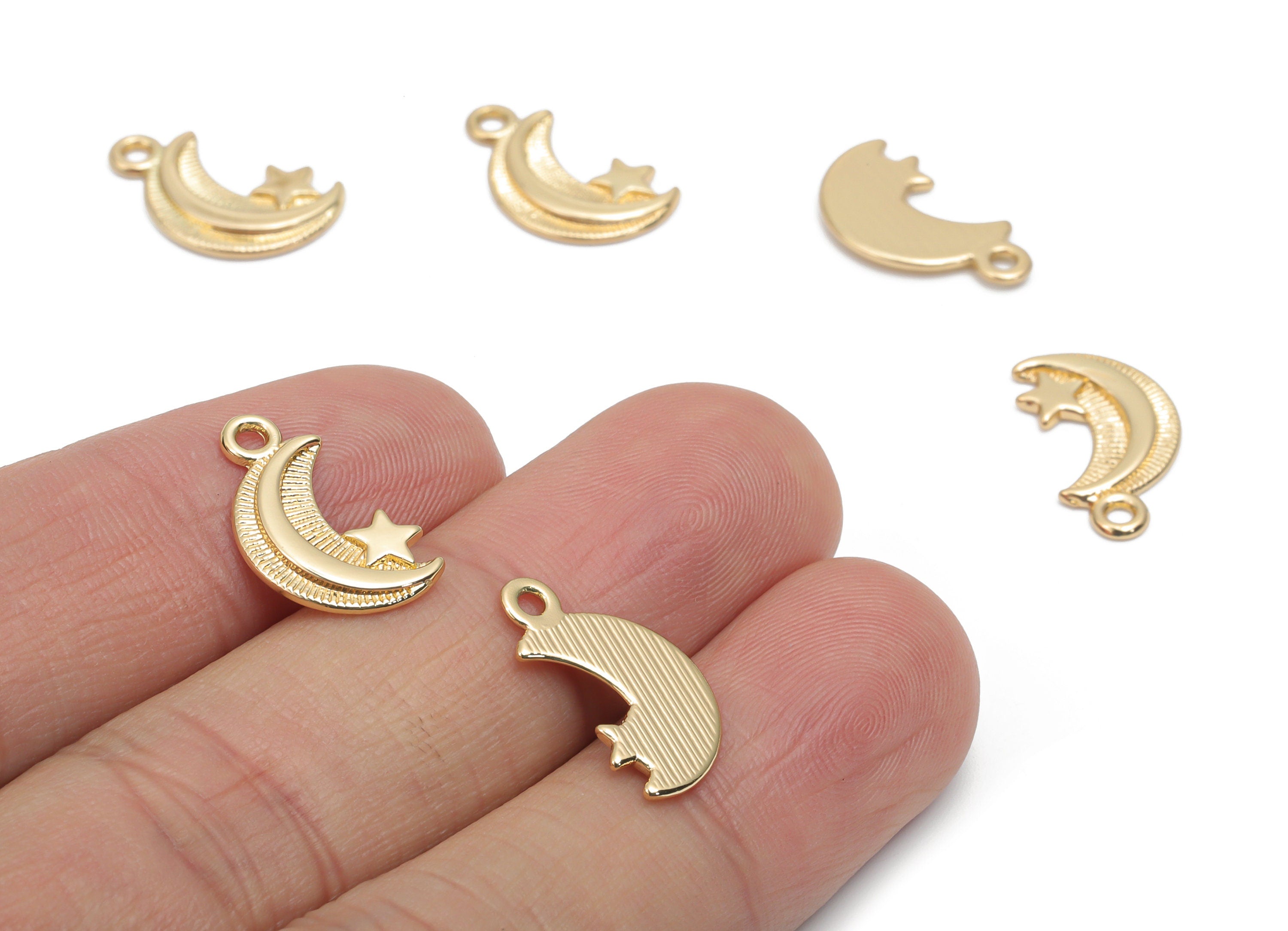 Alloy Crescent Earring Charms - Alloy Moon Star Pendant - Gold Tone Plated Alloy - Jewelry Making Supplies - 16.8x9.93x1.52mm - ZZ2026 - DOMEDBAZAAR