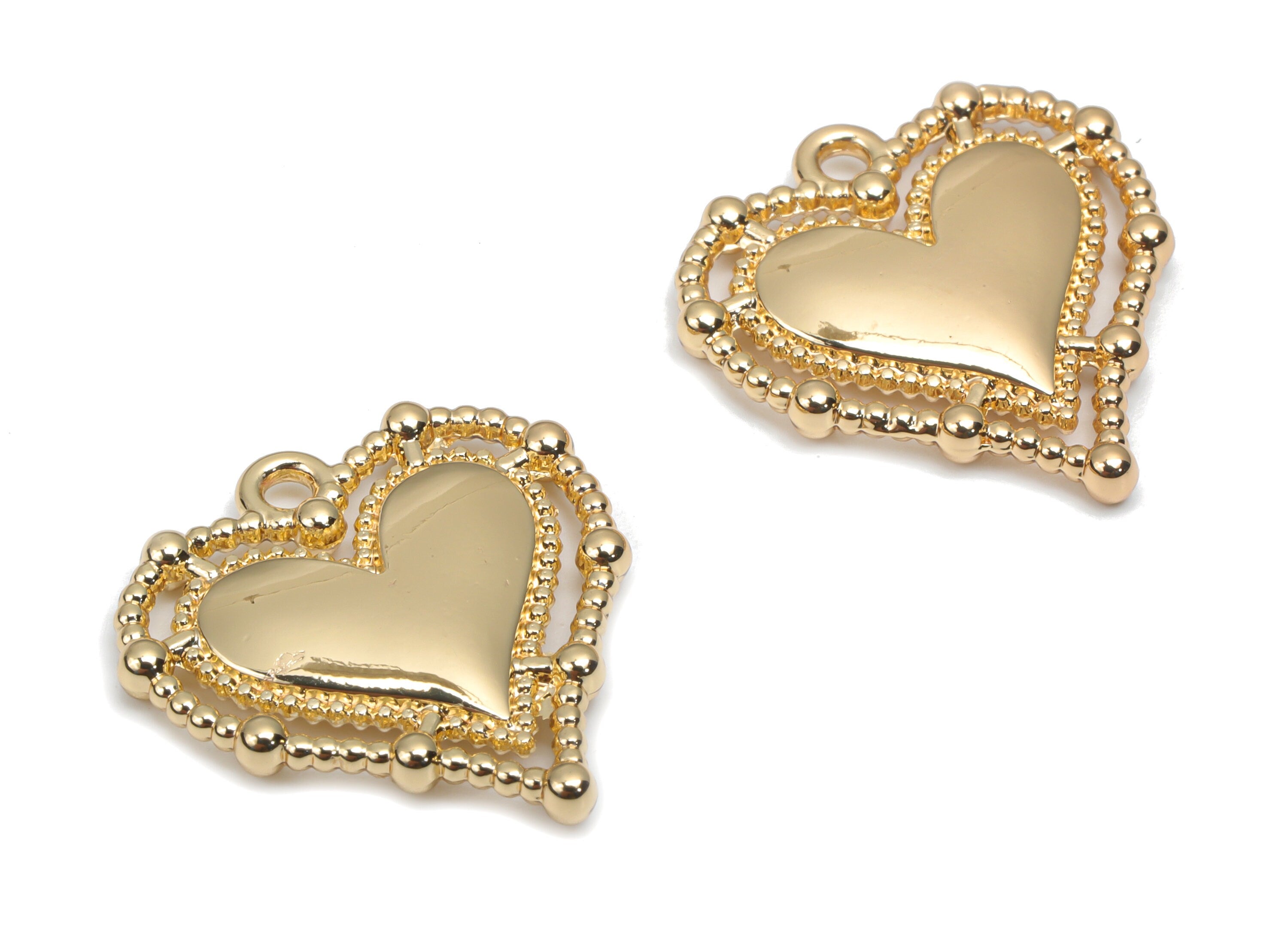 Zinc Alloy Beads Heart Earring Charms - Alloy Heart Pendant - Gold Tone Plated Alloy - Jewelry Making Supplies - 19.62x20.47x2.78mm - ZZ1987 - DOMEDBAZAAR
