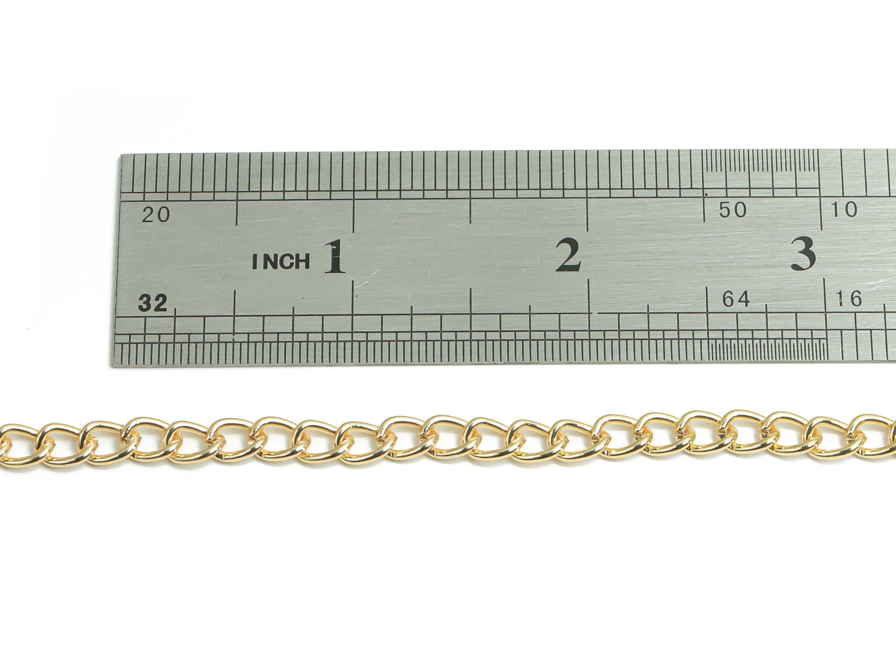 18K Gold Curb Chain - 18K Real Gold Plated Iron Military Chain - Keychain - Open Link Chain for Necklace - 0.26&quot; x 0.19&quot; x 0.04&quot; - RGP4302 - DOMEDBAZAAR