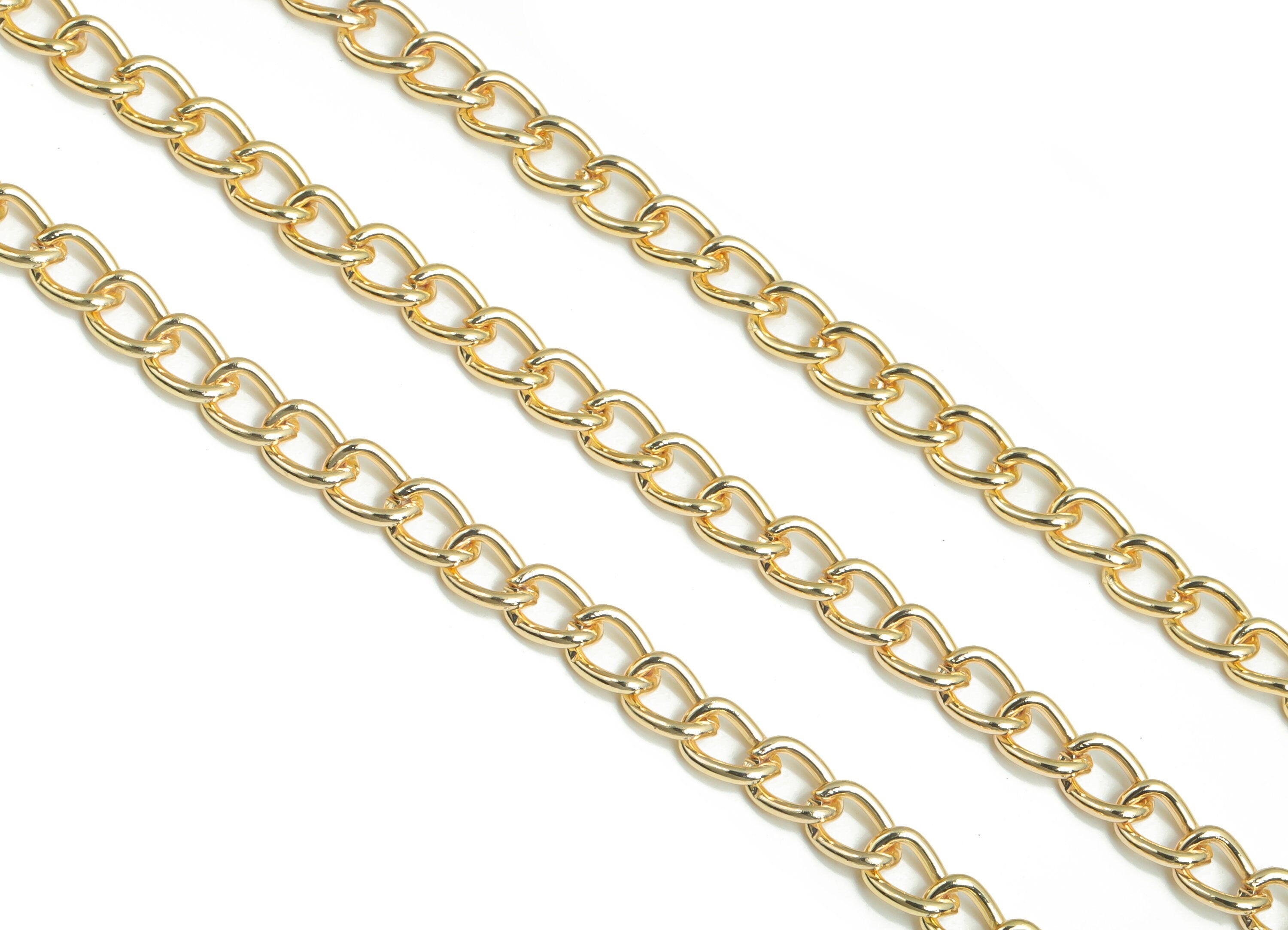 18K Gold Curb Chain - 18K Real Gold Plated Iron Military Chain - Keychain - Open Link Chain for Necklace - 0.26&quot; x 0.19&quot; x 0.04&quot; - RGP4302 - DOMEDBAZAAR