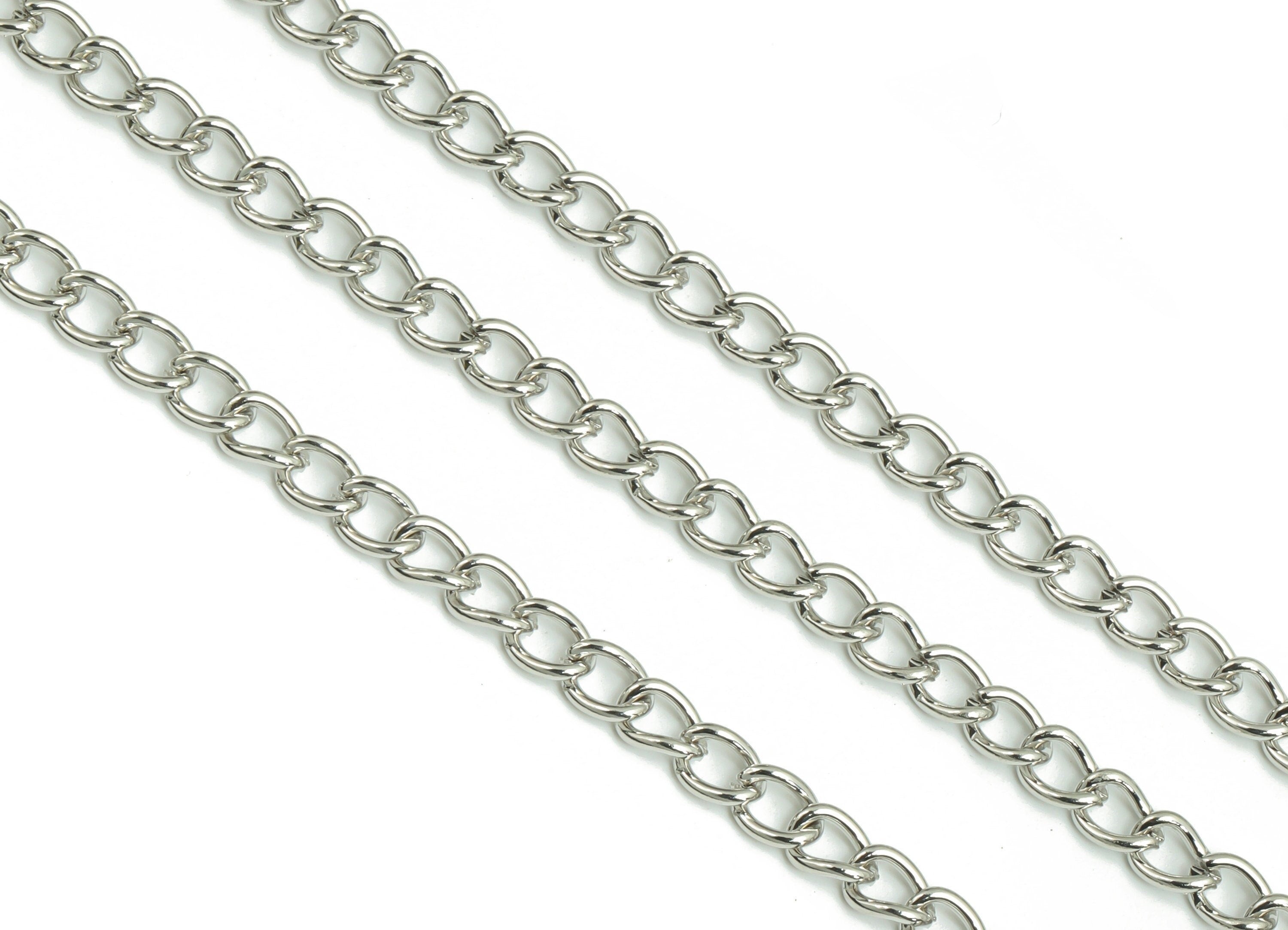 18K White Gold Curb Chain - 18K Real White Gold Plated Iron Military Chain - Keychain - Open Link Chain - 0.26&quot; x 0.19&quot; x 0.04&quot; - RGP4302S - DOMEDBAZAAR