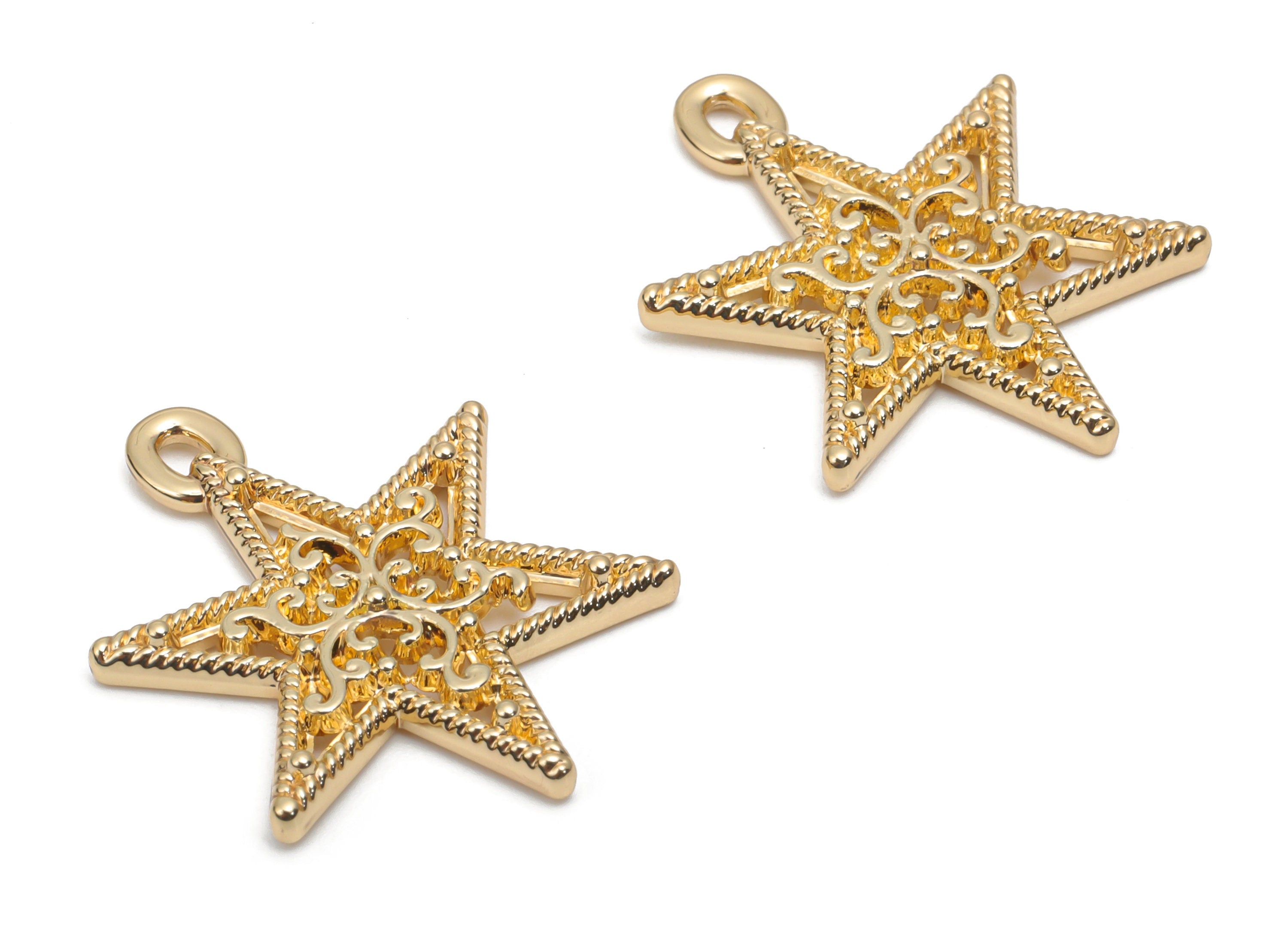 Alloy Star Pattern Earring Charms - Alloy Star Pendant - Gold Tone Plated Alloy - Jewelry Making Supplies - 24.93x19.27x2.75mm - ZZ2028 - DOMEDBAZAAR