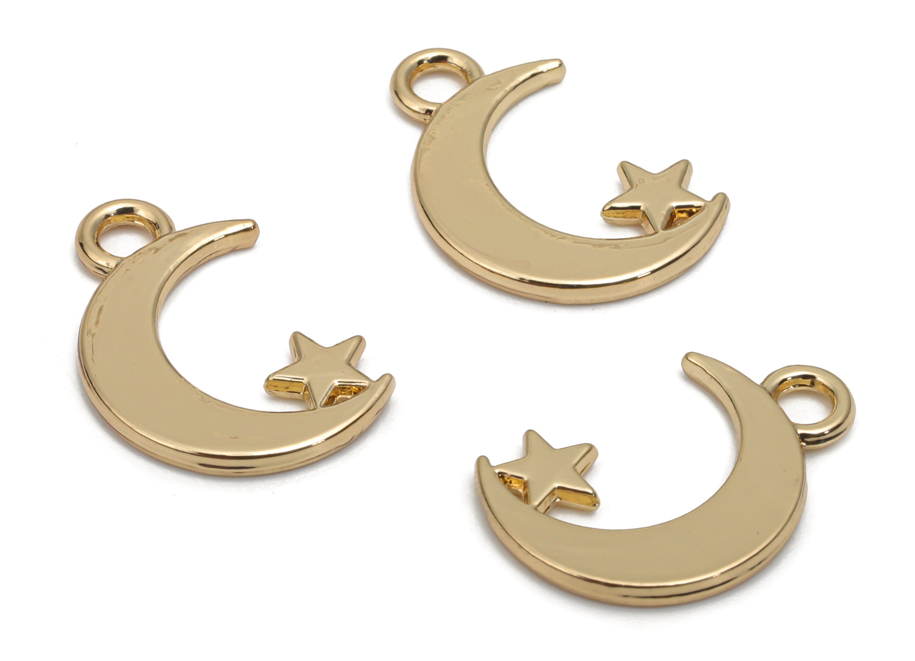 Alloy Crescent Earring Charms - Alloy Moon Star Pendant - Gold Tone Plated Alloy - Jewelry Making Supplies - 16.88x11.24x1.24mm - ZZ2013 - DOMEDBAZAAR
