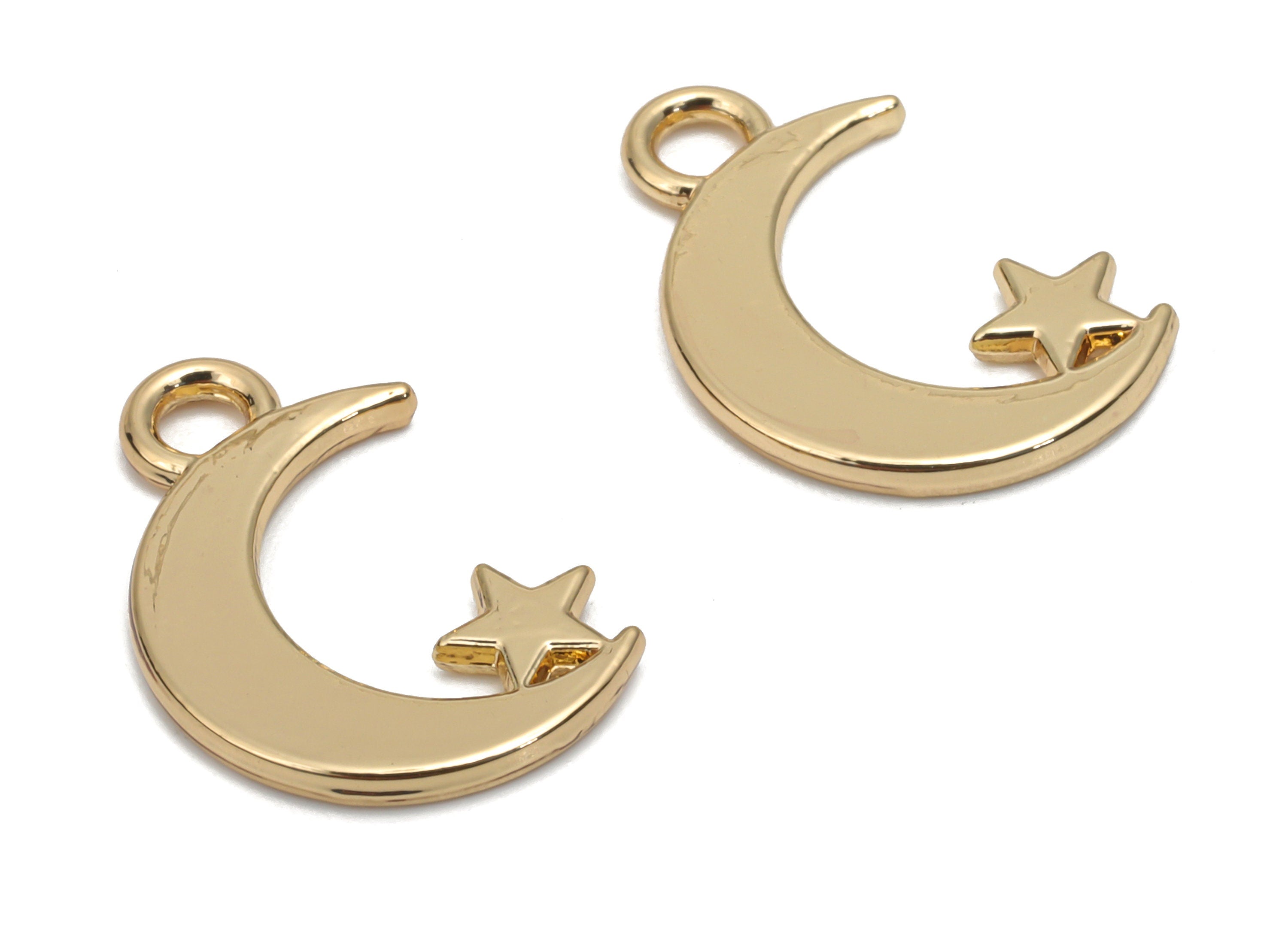 Alloy Crescent Earring Charms - Alloy Moon Star Pendant - Gold Tone Plated Alloy - Jewelry Making Supplies - 16.88x11.24x1.24mm - ZZ2013 - DOMEDBAZAAR