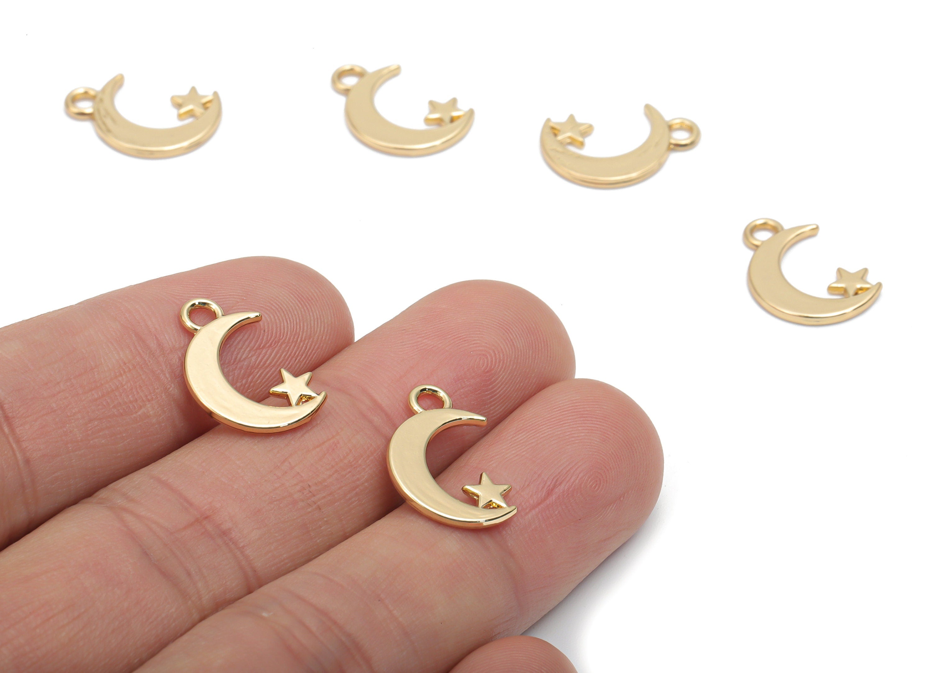 Alloy Crescent Earring Charms - Alloy Moon Star Pendant - Gold Tone Plated Alloy - Jewelry Making Supplies - 16.88x11.24x1.24mm - ZZ2013 - DOMEDBAZAAR