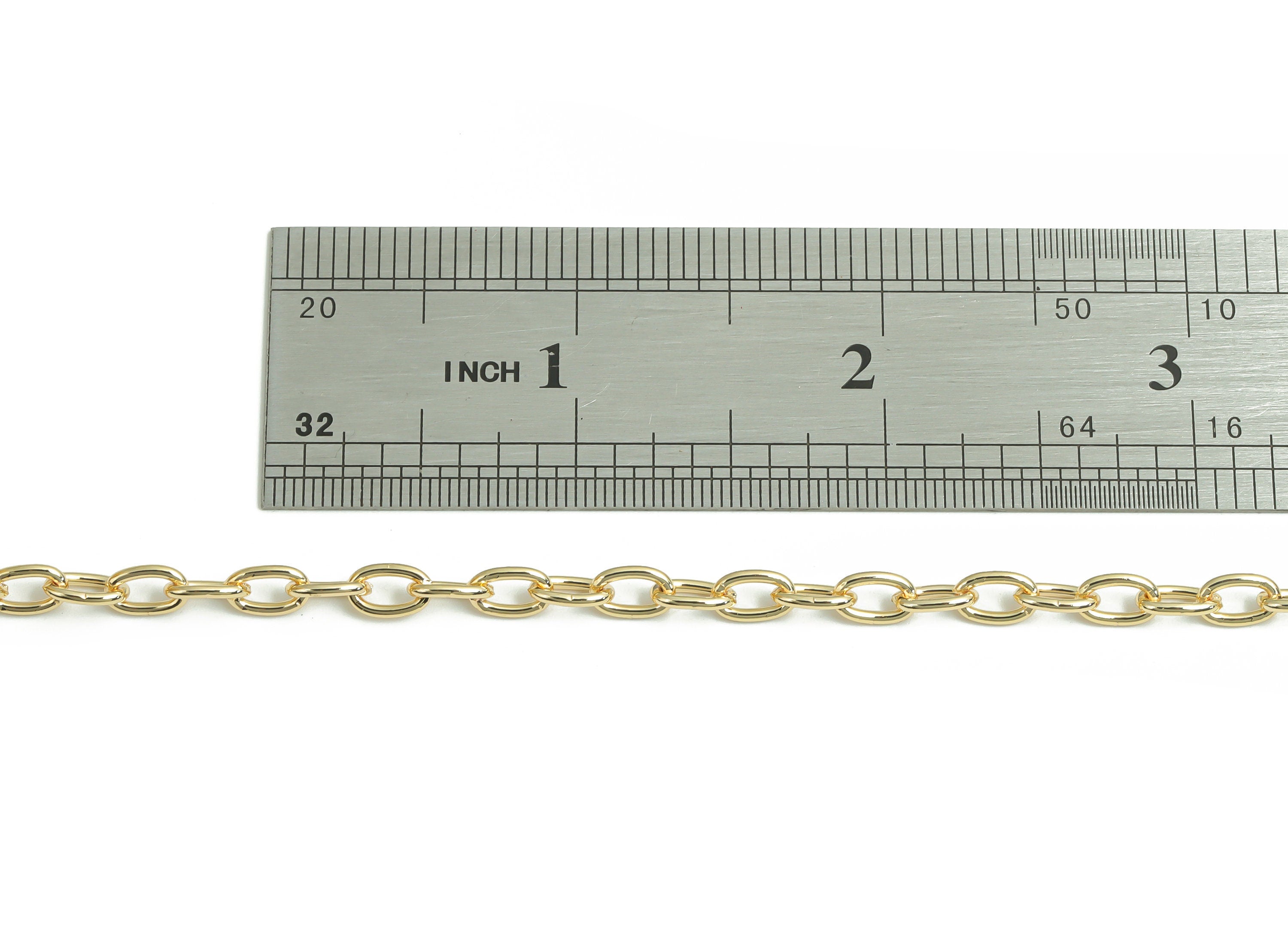 Gold Cable Chain -18K Real Gold Plated Iron Chain -Open Link Chain - Cable Chain 0.28&quot; x 0.16&quot; x 0.04&quot; - Bracelet Jewelry Making RGP4300 - DOMEDBAZAAR