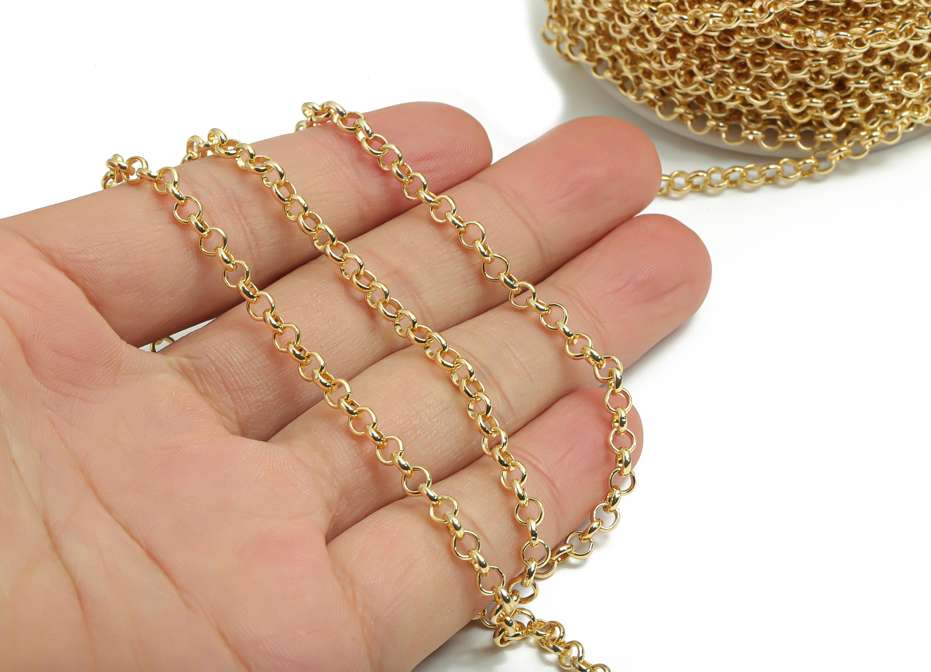 Gold Iron Rolo Chain - 18K Real Gold Plated Iron Chain - Soldered Round Rolo Chain - 0.15&quot; x 0.15&quot; x 0.04&quot; - for Jewellery Making - RGP4295 - DOMEDBAZAAR