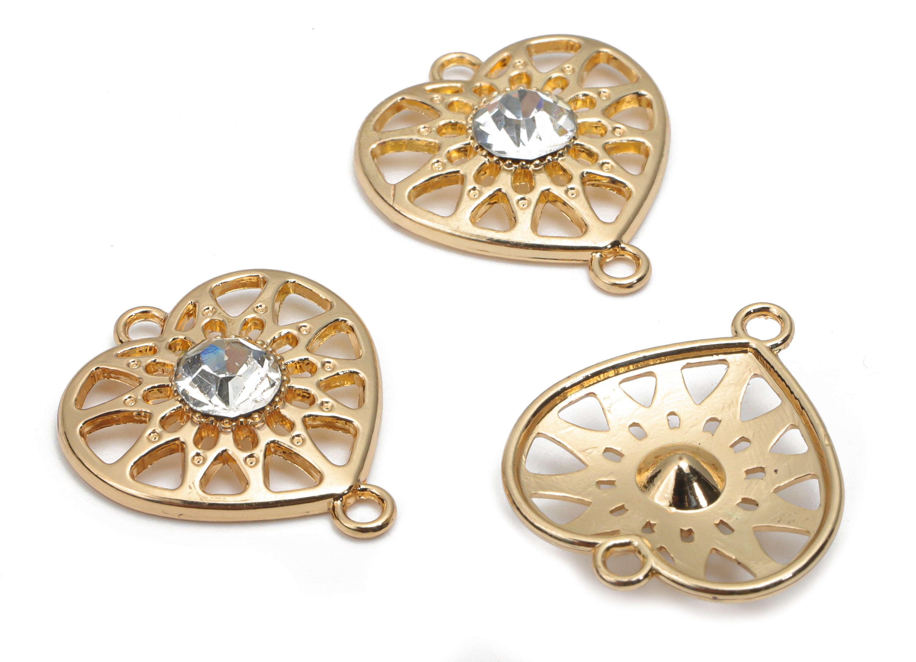 Zinc Alloy Heart Earring Connector - Glass Sun Charms and Pendant - Gold Tone Plated Alloy - Jewelry Supplies - 20.39x17.77x2.14mm - ZZ1997 - DOMEDBAZAAR