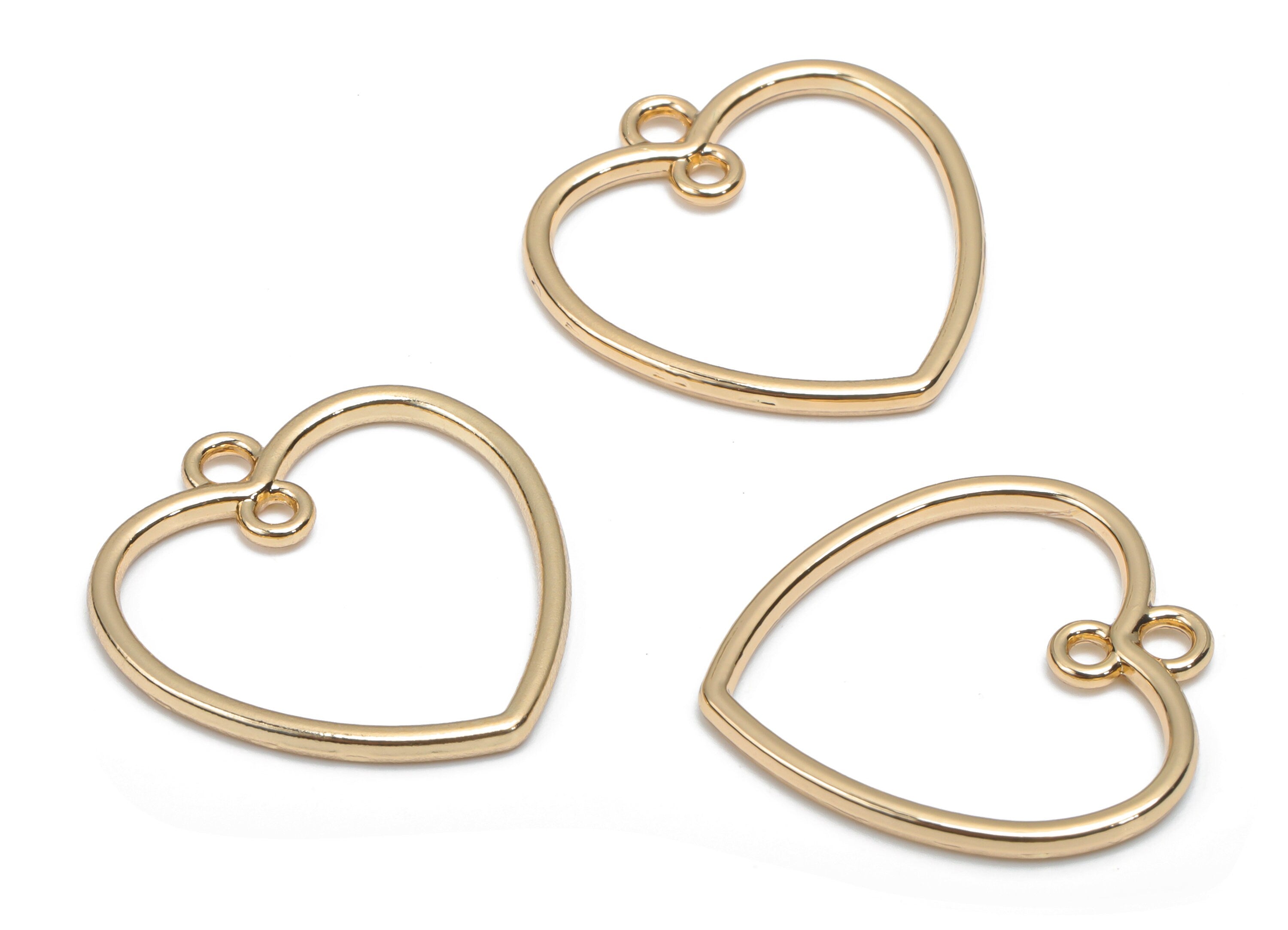 Alloy Heart Earring Connector - Alloy Heart Ring Charms and Pendant - Gold Tone Plated Alloy - Jewelry Supplies - 22.53x21.32x1.7mm - ZZ2007 - DOMEDBAZAAR