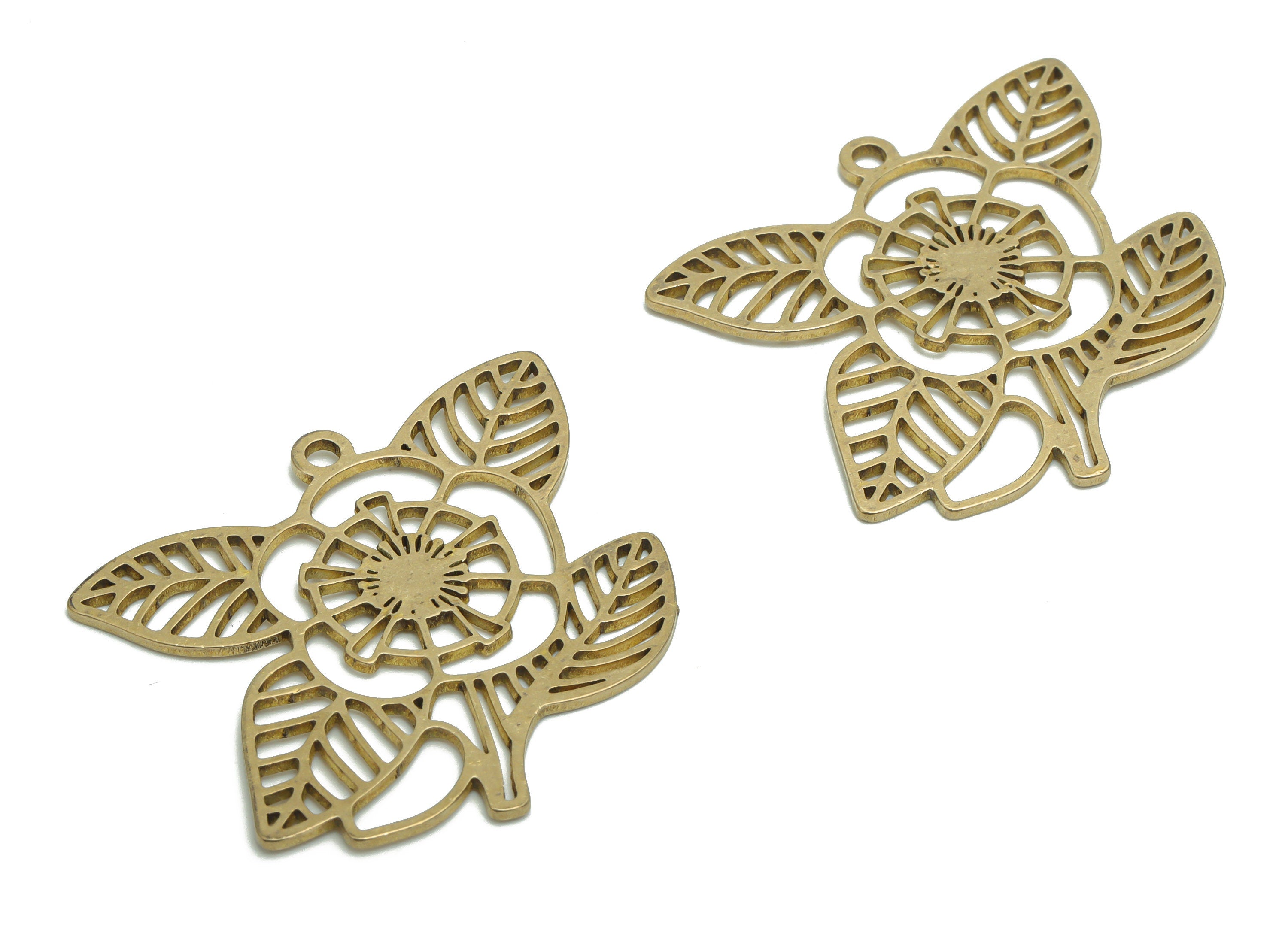 Brass Flower Sun Earring Charms - Raw Brass Sun Leaves Pendant - DIY Jewelry Making Supplies - 33.73x31.93x0.86mm - PPA2041 - DOMEDBAZAAR